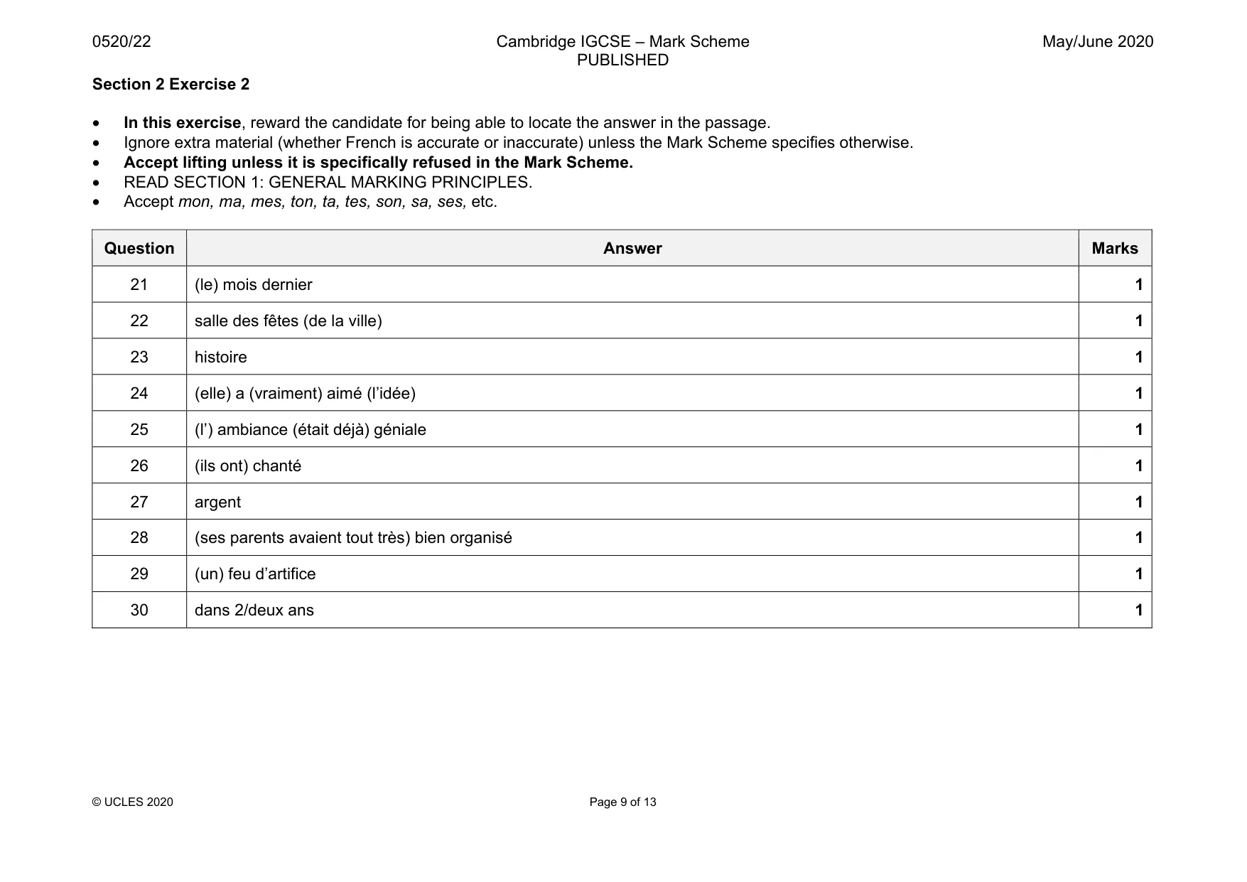 Mark scheme, page 9 of 13