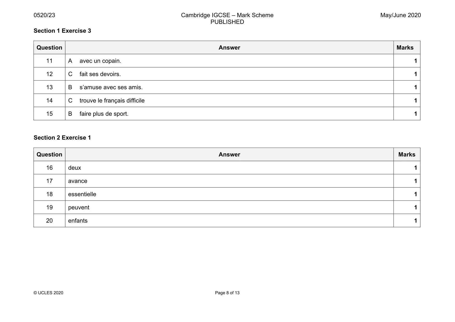 Mark scheme, page 8 of 13