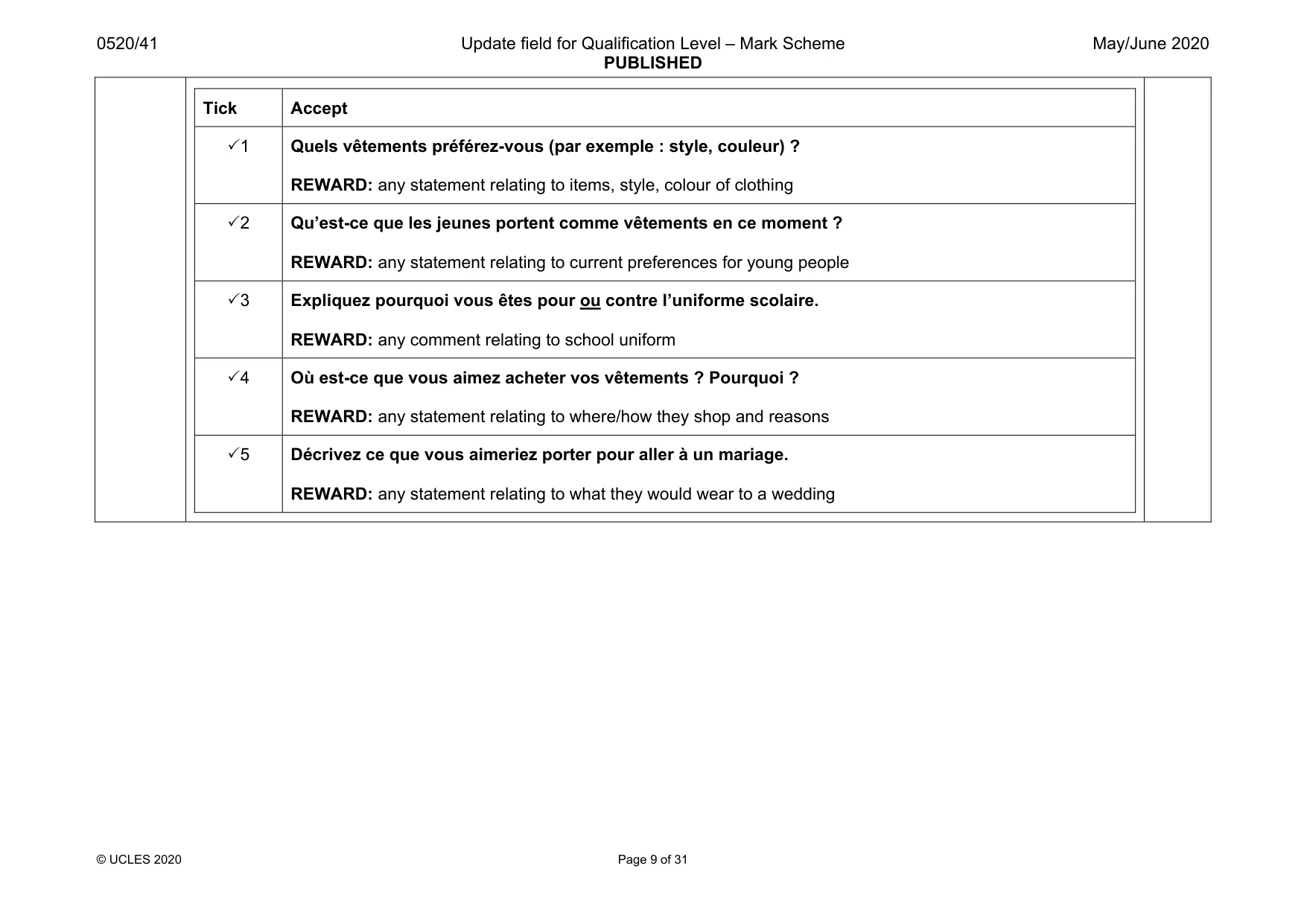Mark scheme, page 9 of 31