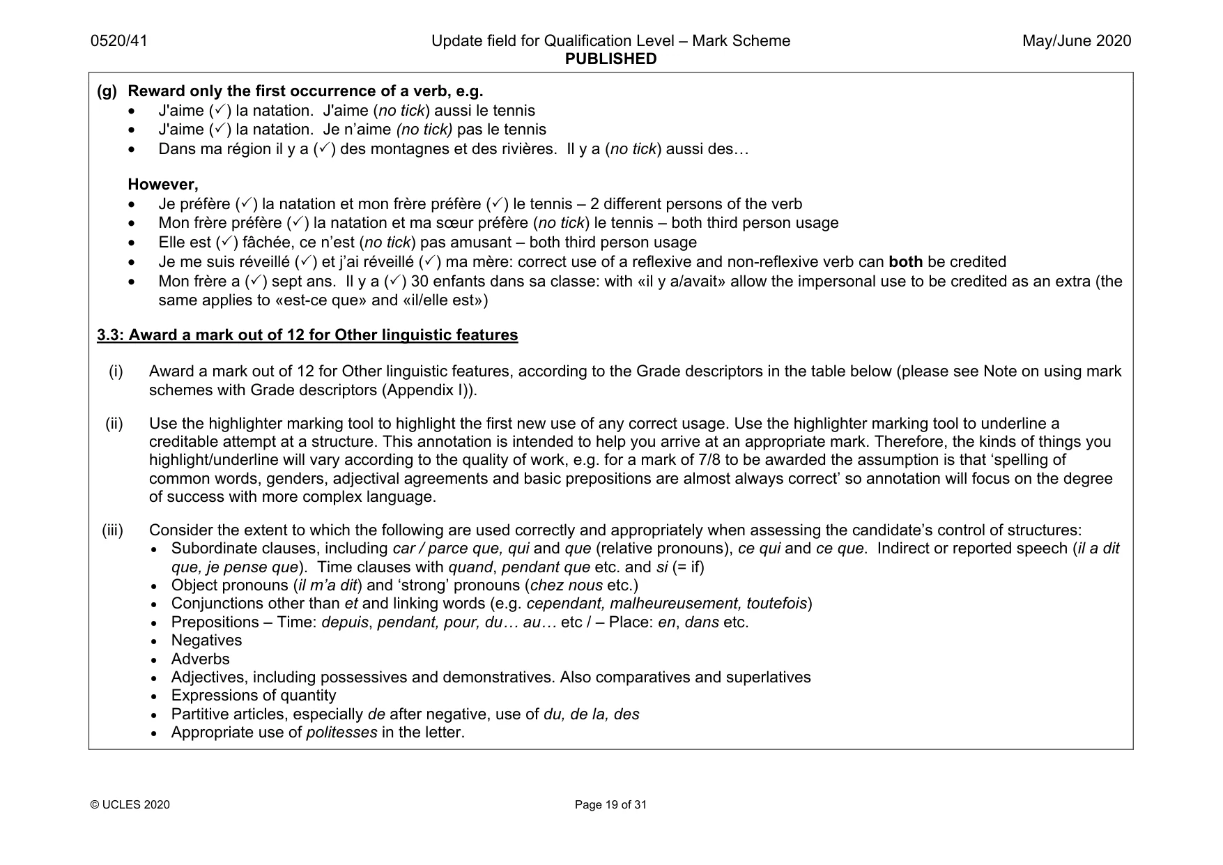 Mark scheme, page 19 of 31