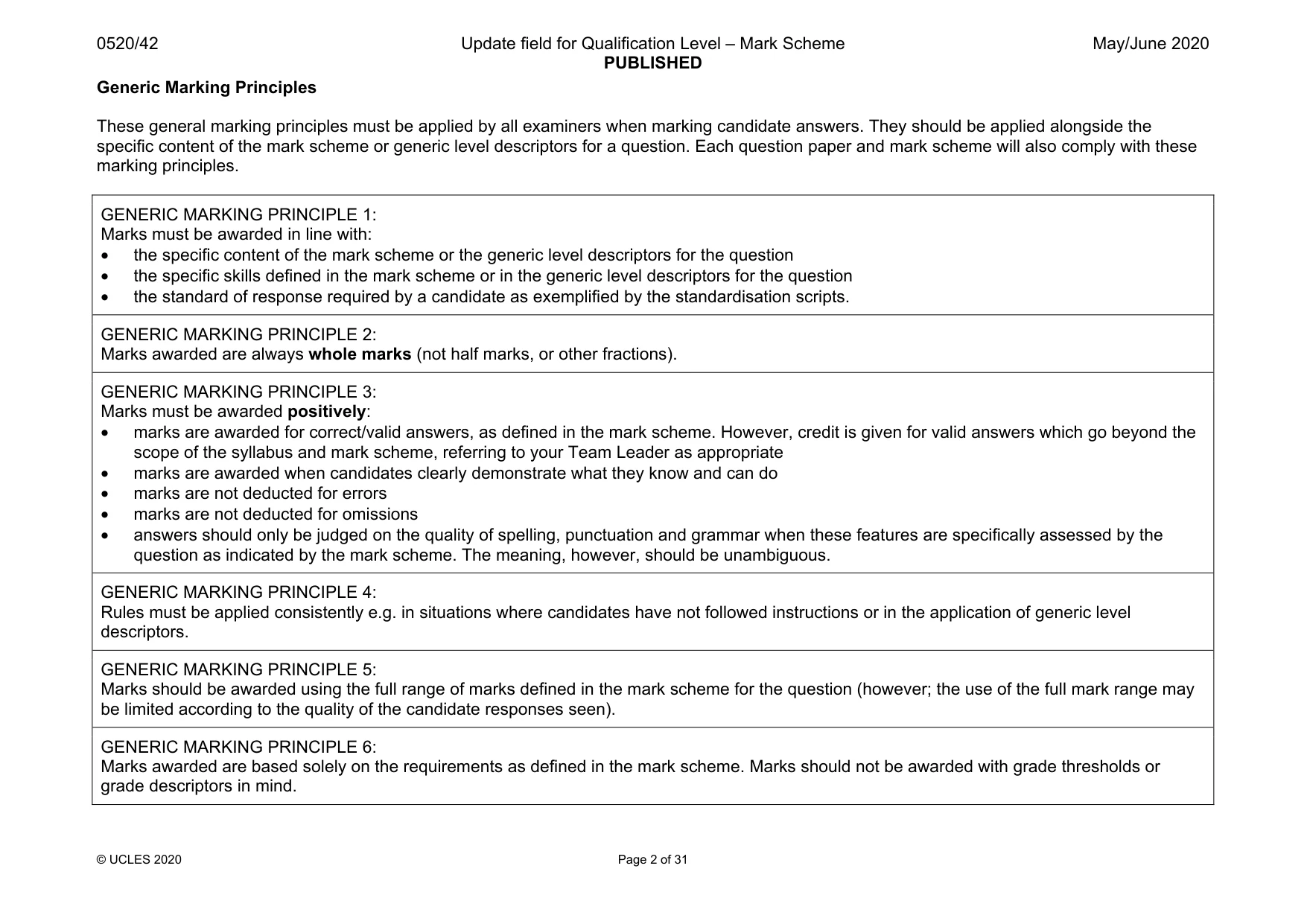 Mark scheme, page 2 of 31