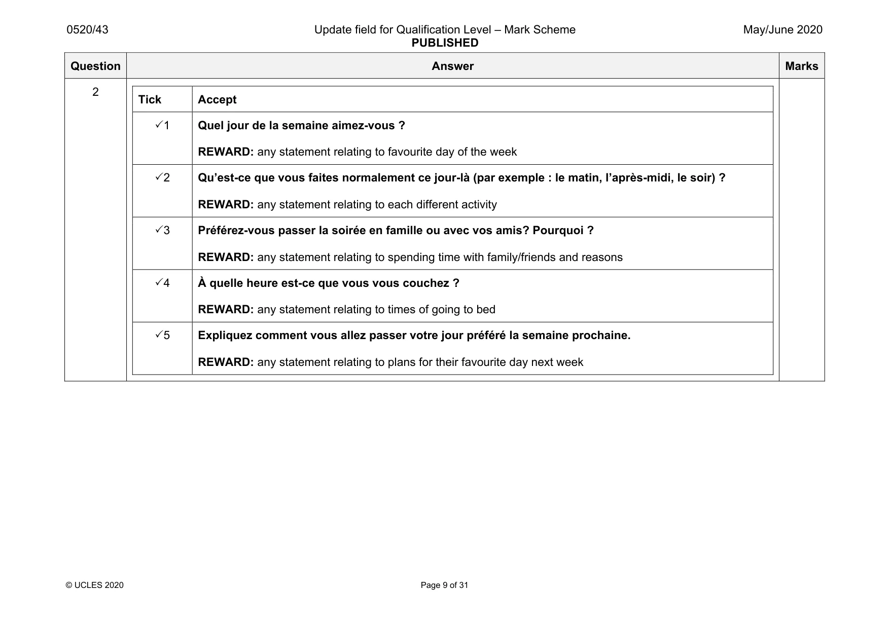 Mark scheme, page 9 of 31