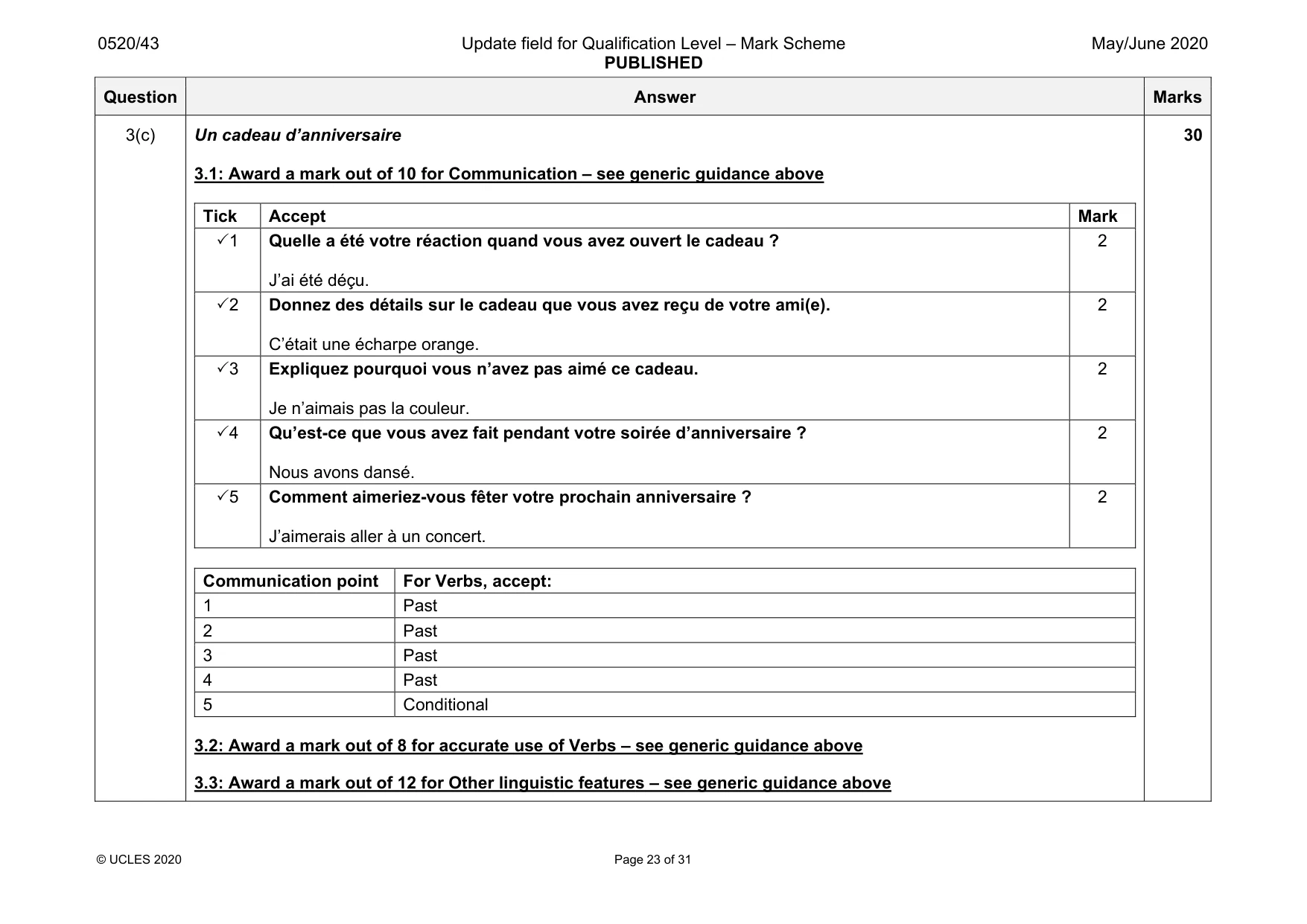 Mark scheme, page 23 of 31