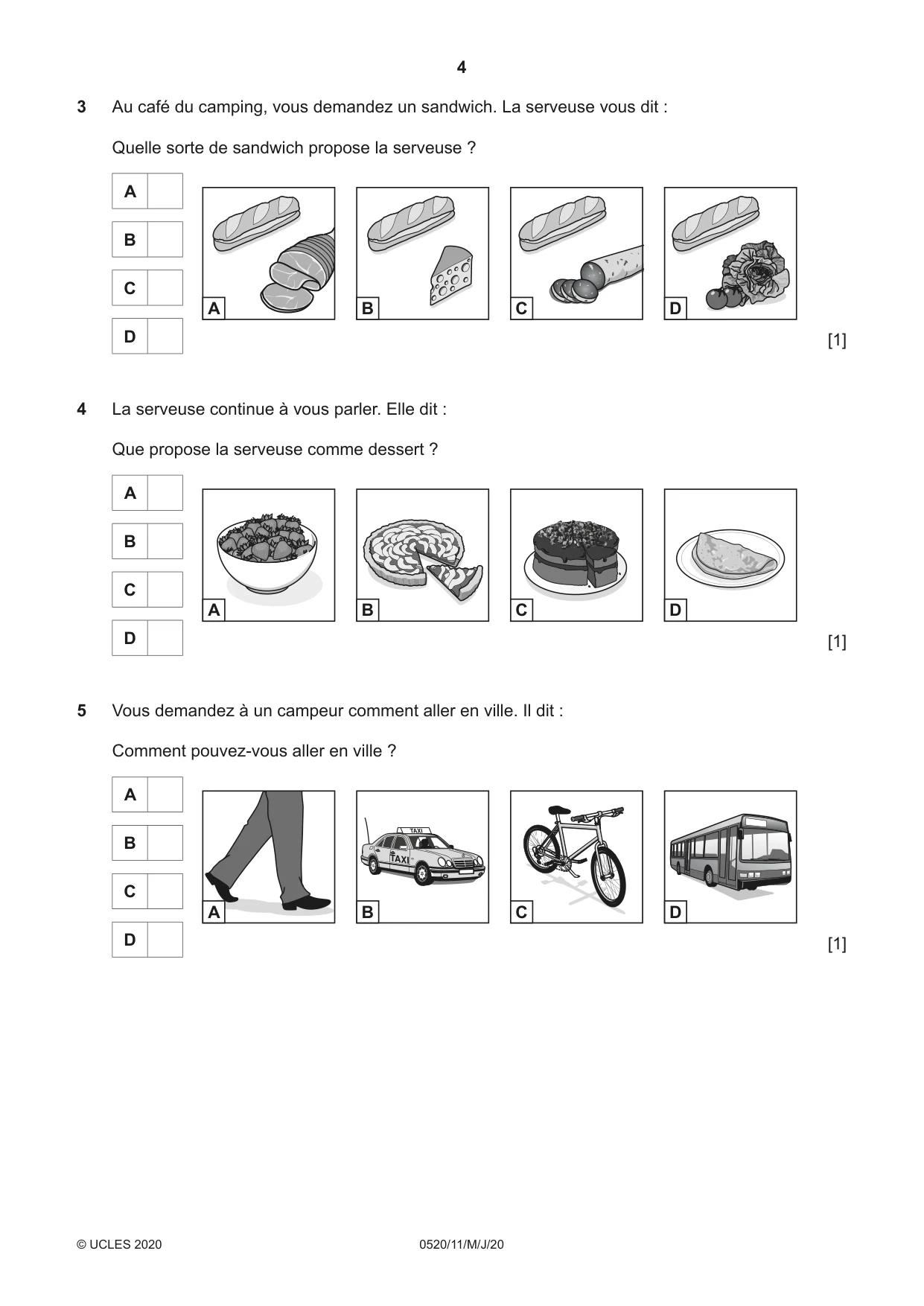 Cambridge IGCSE French - Foreign Language 0520 2020 May/June Paper 1 · Variant 1 question paper, page 4 of 12