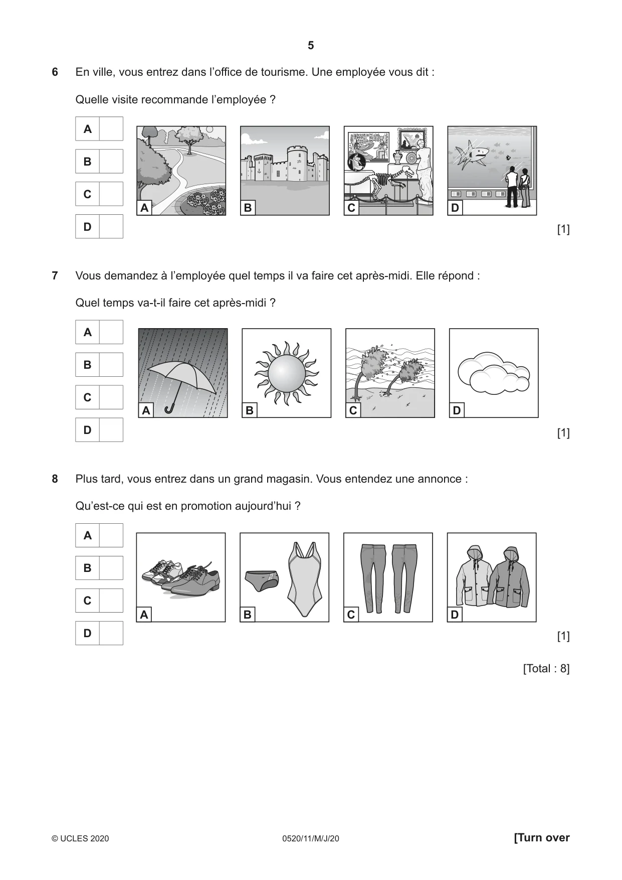 Cambridge IGCSE French - Foreign Language 0520 2020 May/June Paper 1 · Variant 1 question paper, page 5 of 12