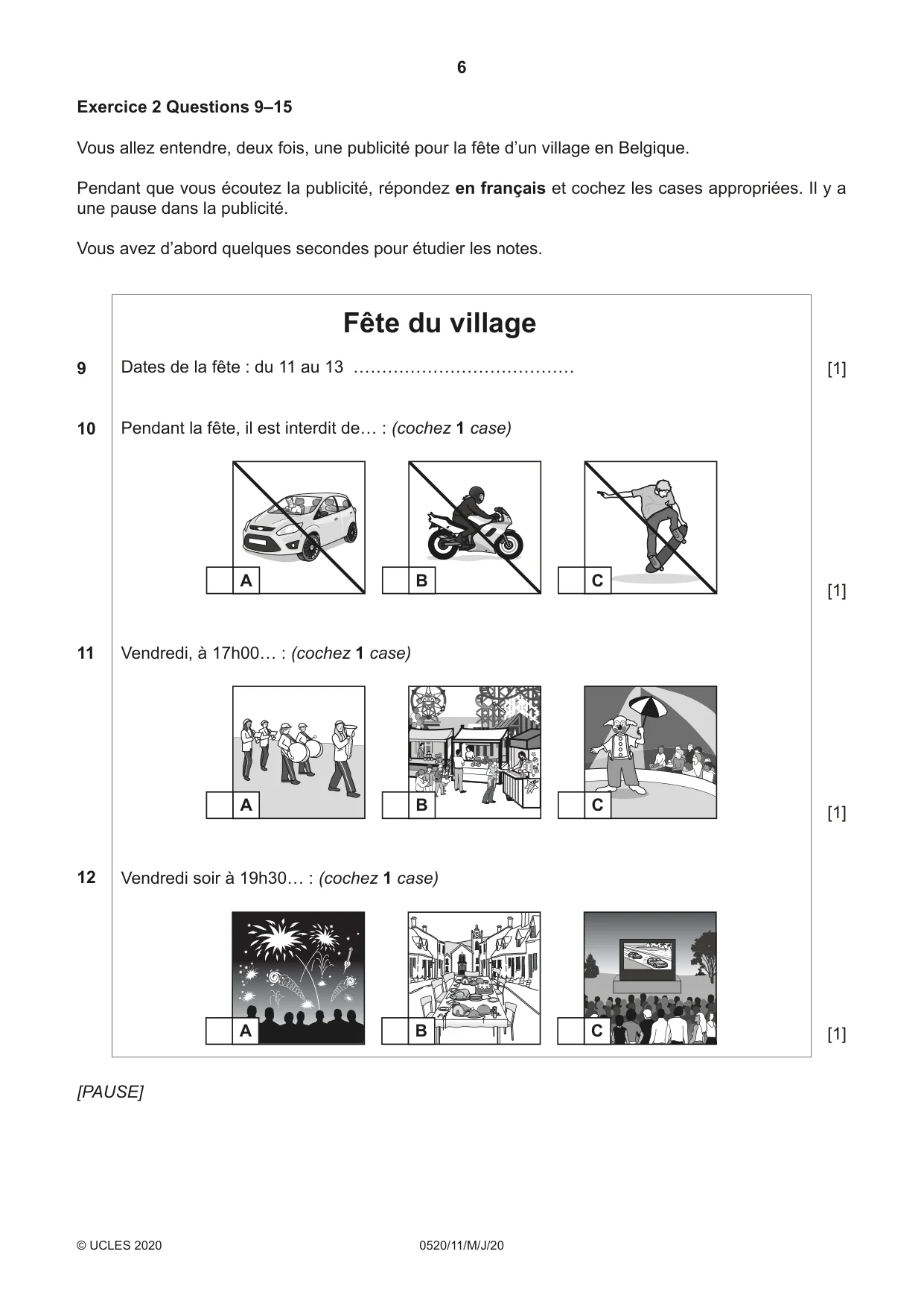 Cambridge IGCSE French - Foreign Language 0520 2020 May/June Paper 1 · Variant 1 question paper, page 6 of 12