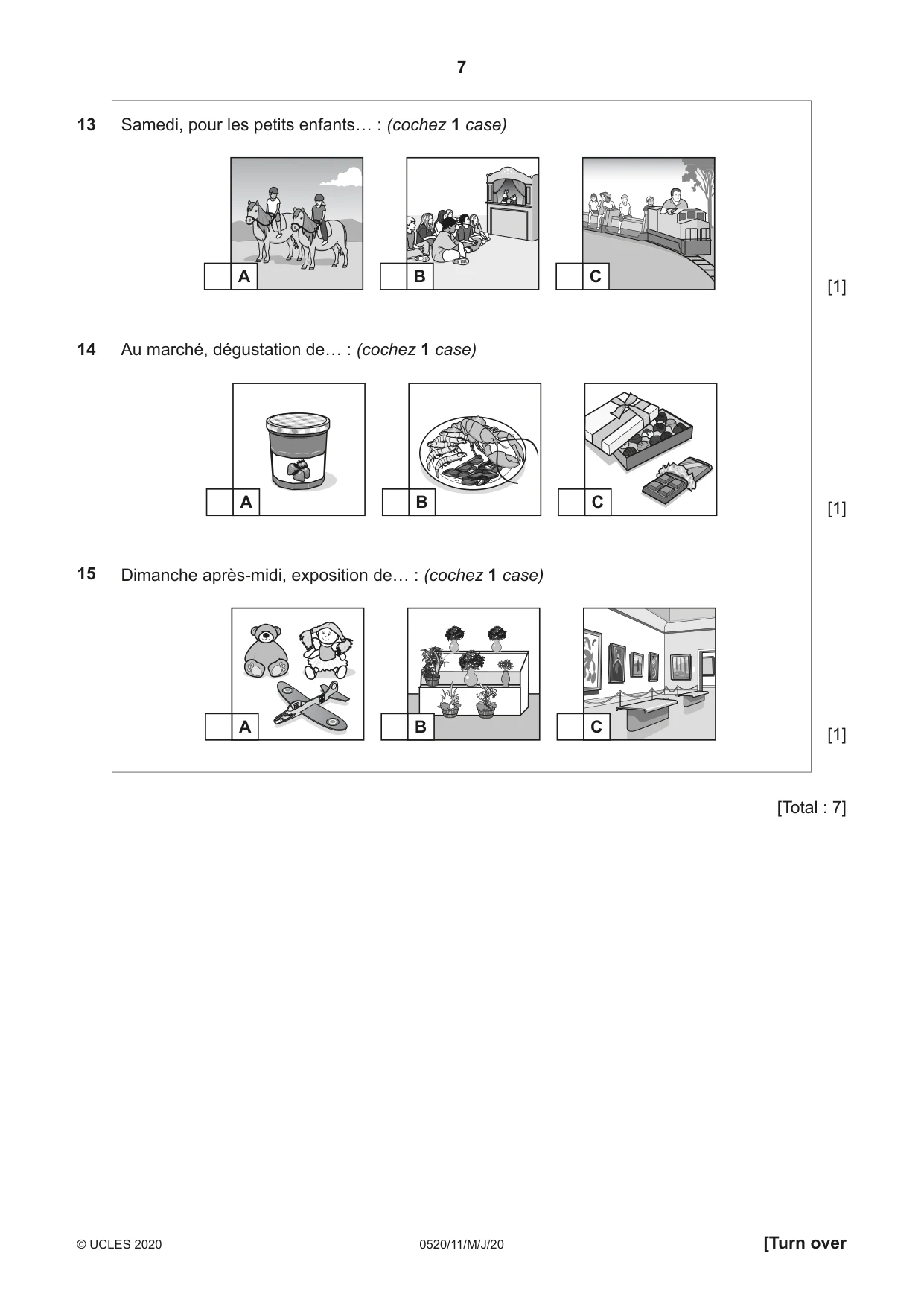 Cambridge IGCSE French - Foreign Language 0520 2020 May/June Paper 1 · Variant 1 question paper, page 7 of 12