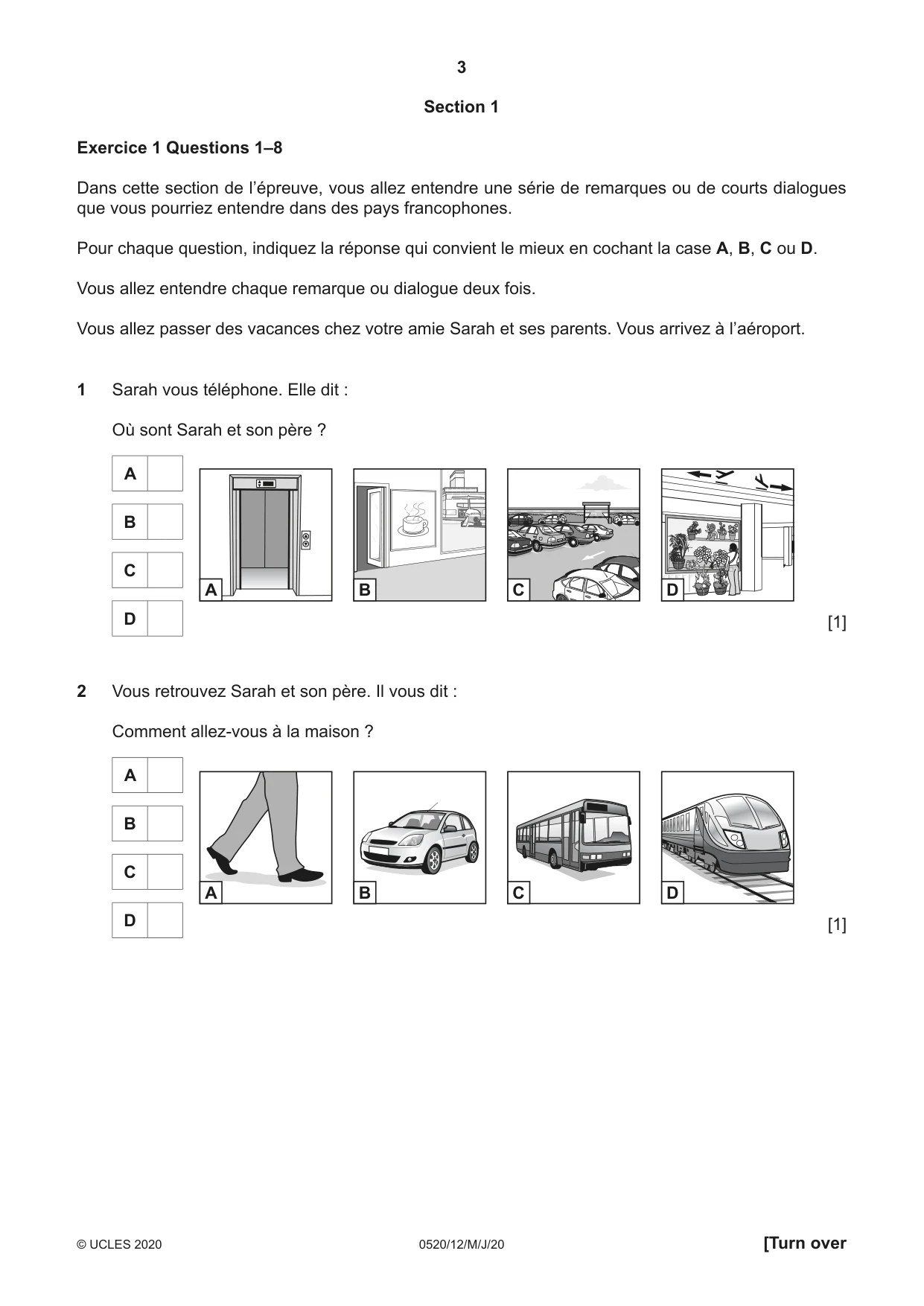 Cambridge IGCSE French - Foreign Language 0520 2020 May/June Paper 1 · Variant 2 question paper, page 3 of 12