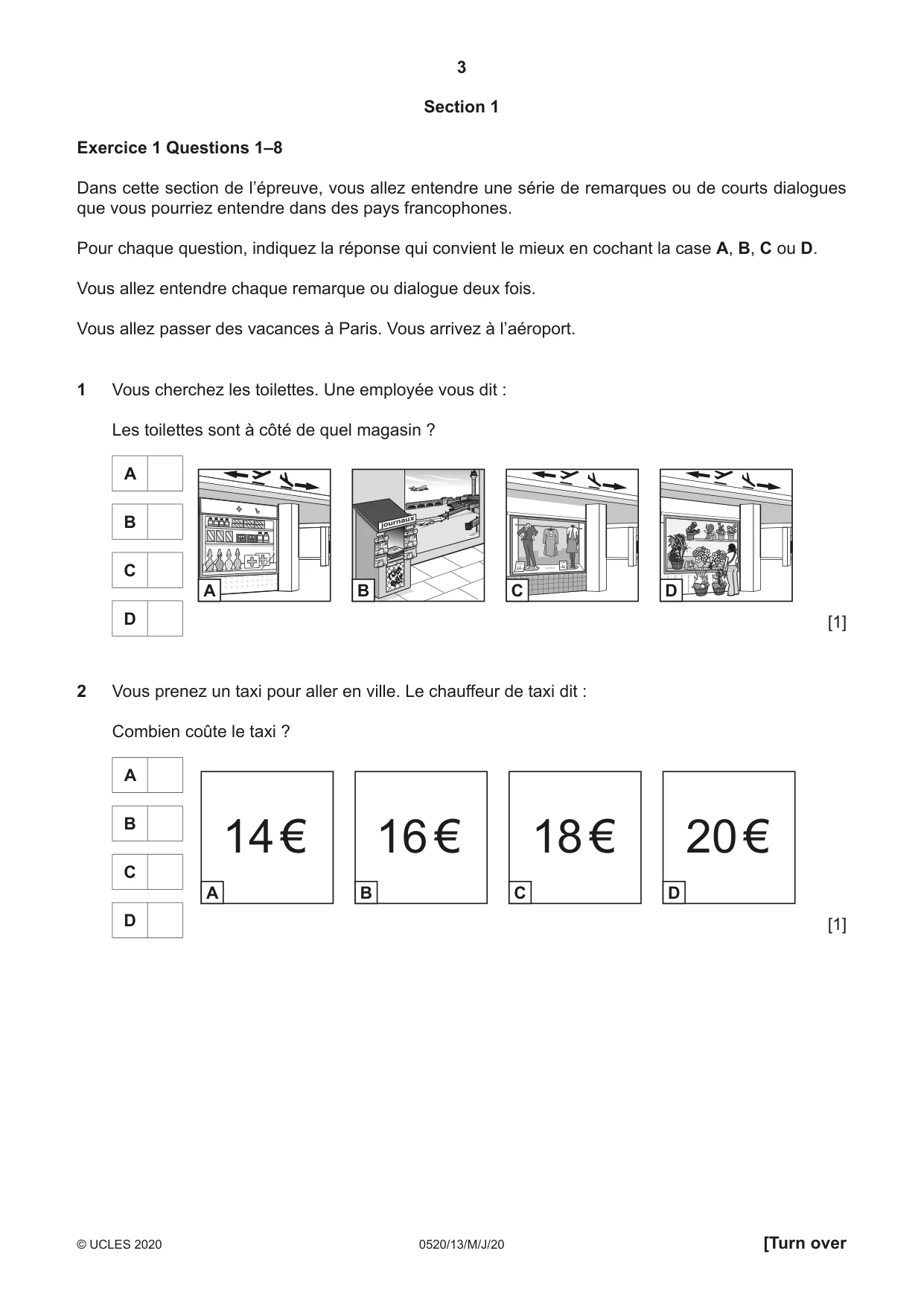 Cambridge IGCSE French - Foreign Language 0520 2020 May/June Paper 1 · Variant 3 question paper, page 3 of 12