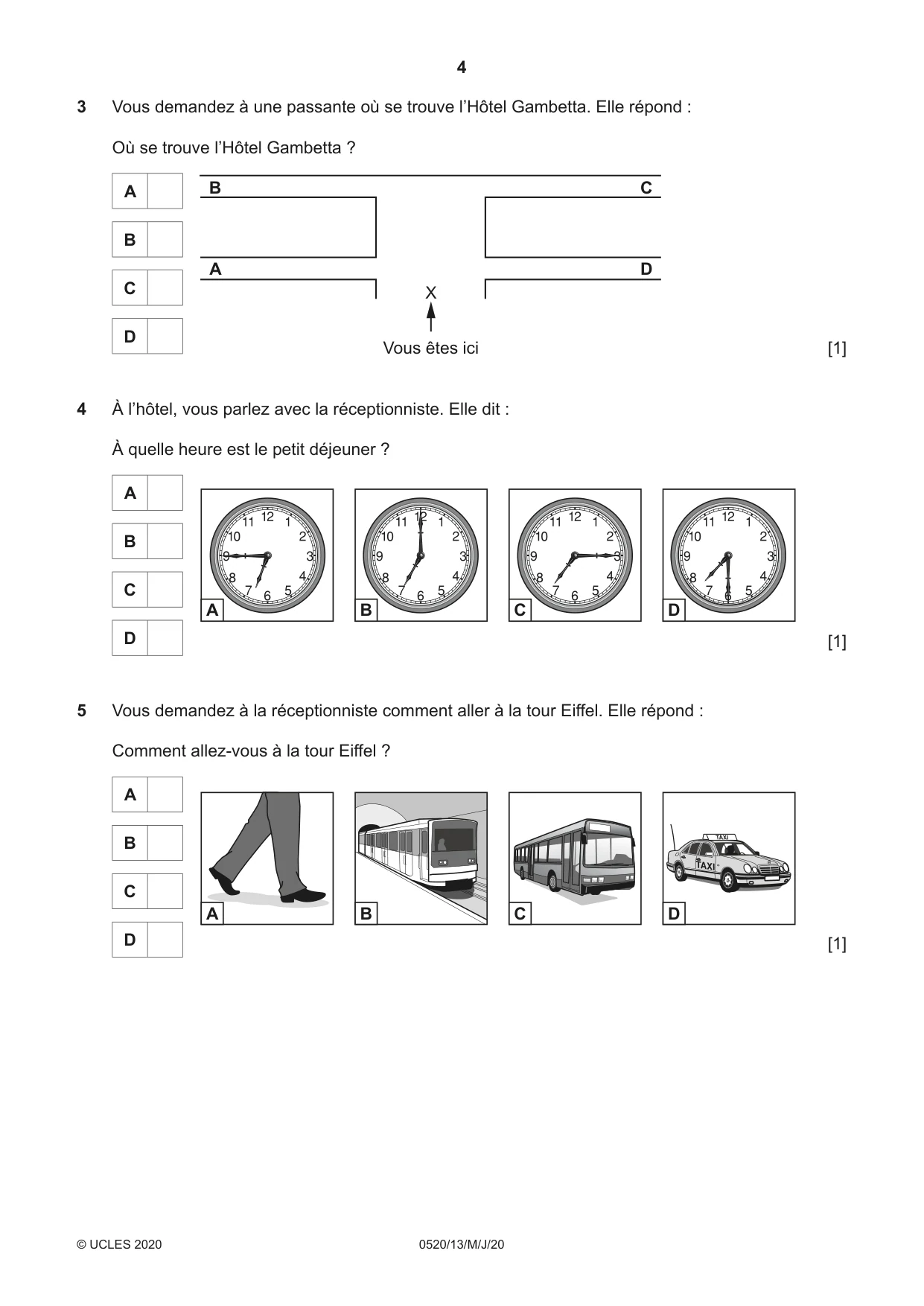 Cambridge IGCSE French - Foreign Language 0520 2020 May/June Paper 1 · Variant 3 question paper, page 4 of 12