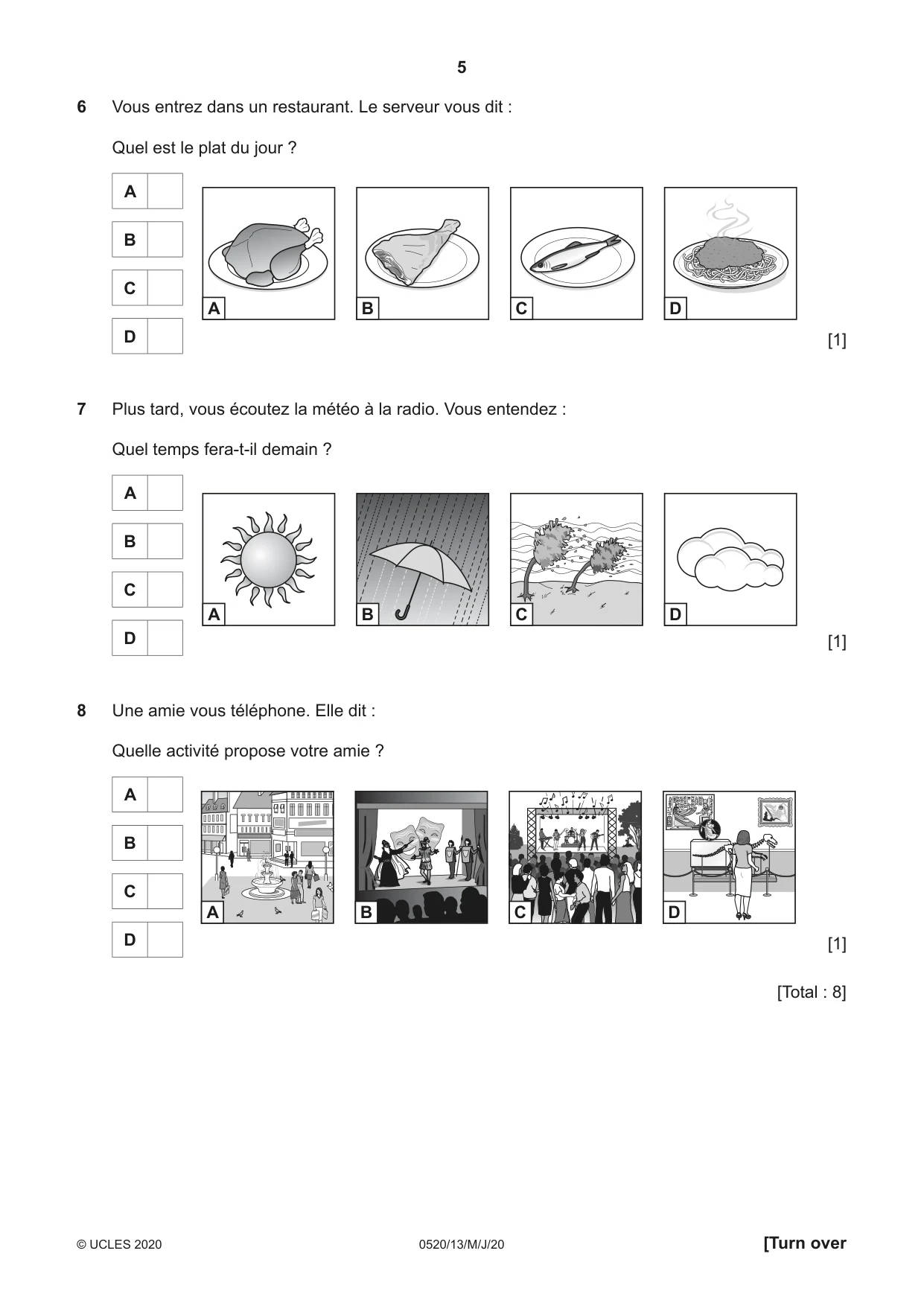 Cambridge IGCSE French - Foreign Language 0520 2020 May/June Paper 1 · Variant 3 question paper, page 5 of 12