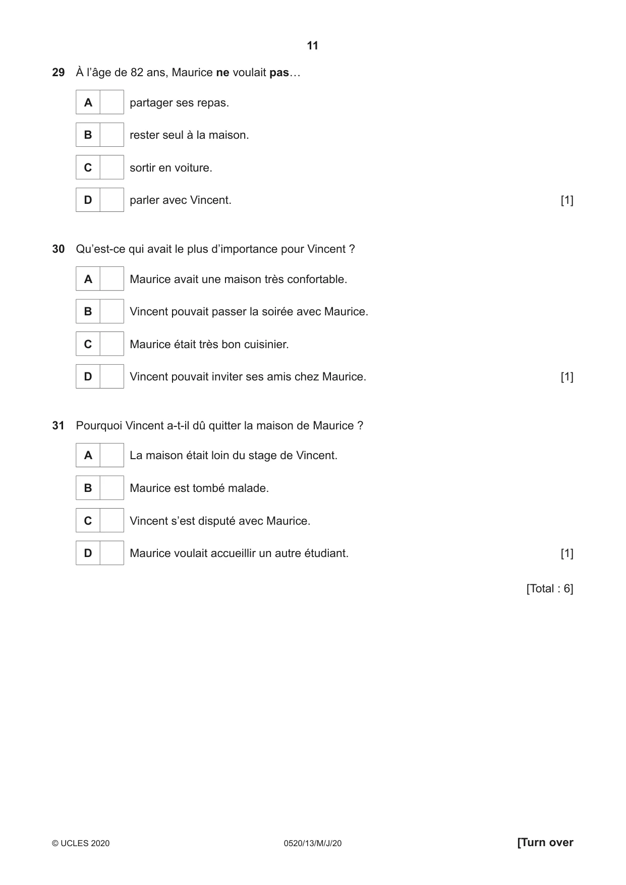 Cambridge IGCSE French - Foreign Language 0520 2020 May/June Paper 1 · Variant 3 question paper, page 11 of 12