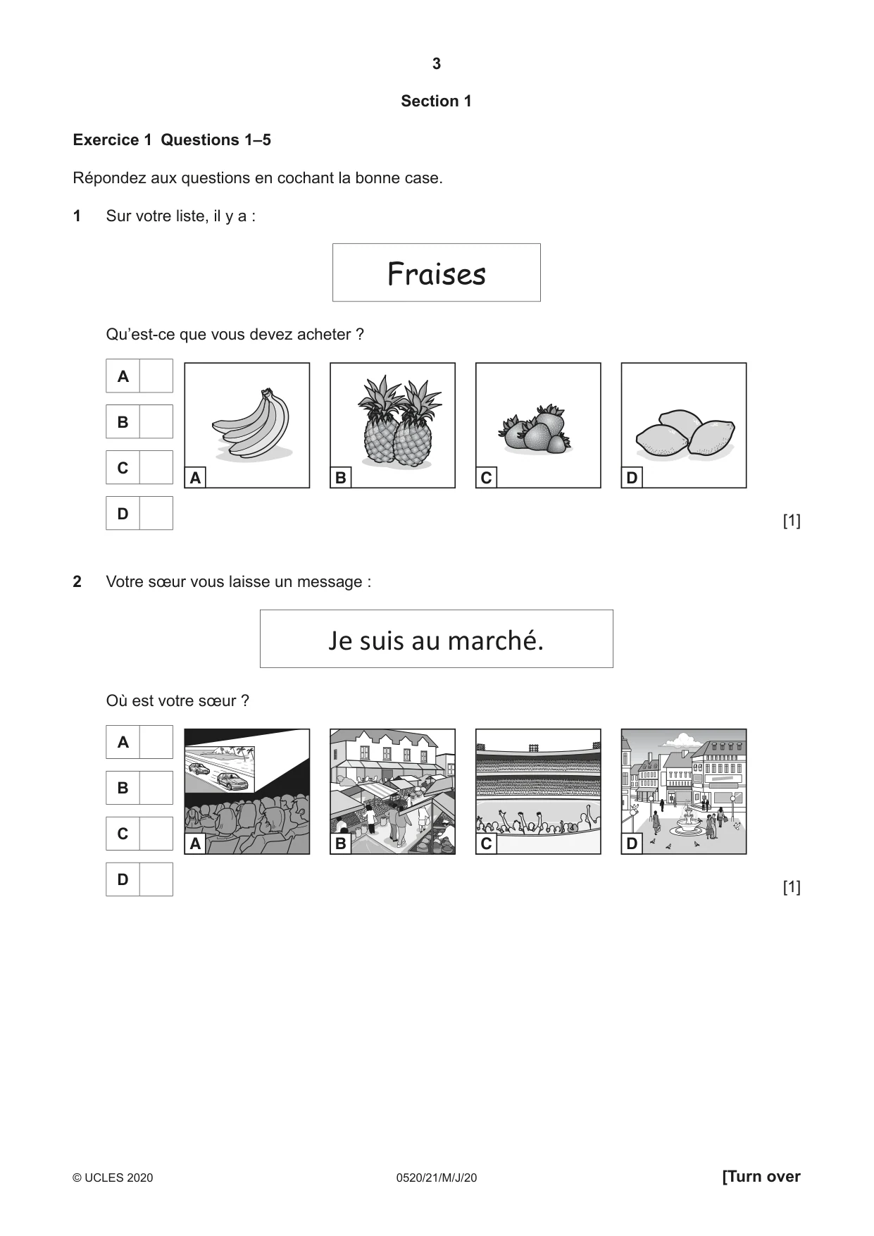 Cambridge IGCSE French - Foreign Language 0520 2020 May/June Paper 2 · Variant 1 question paper, page 3 of 16