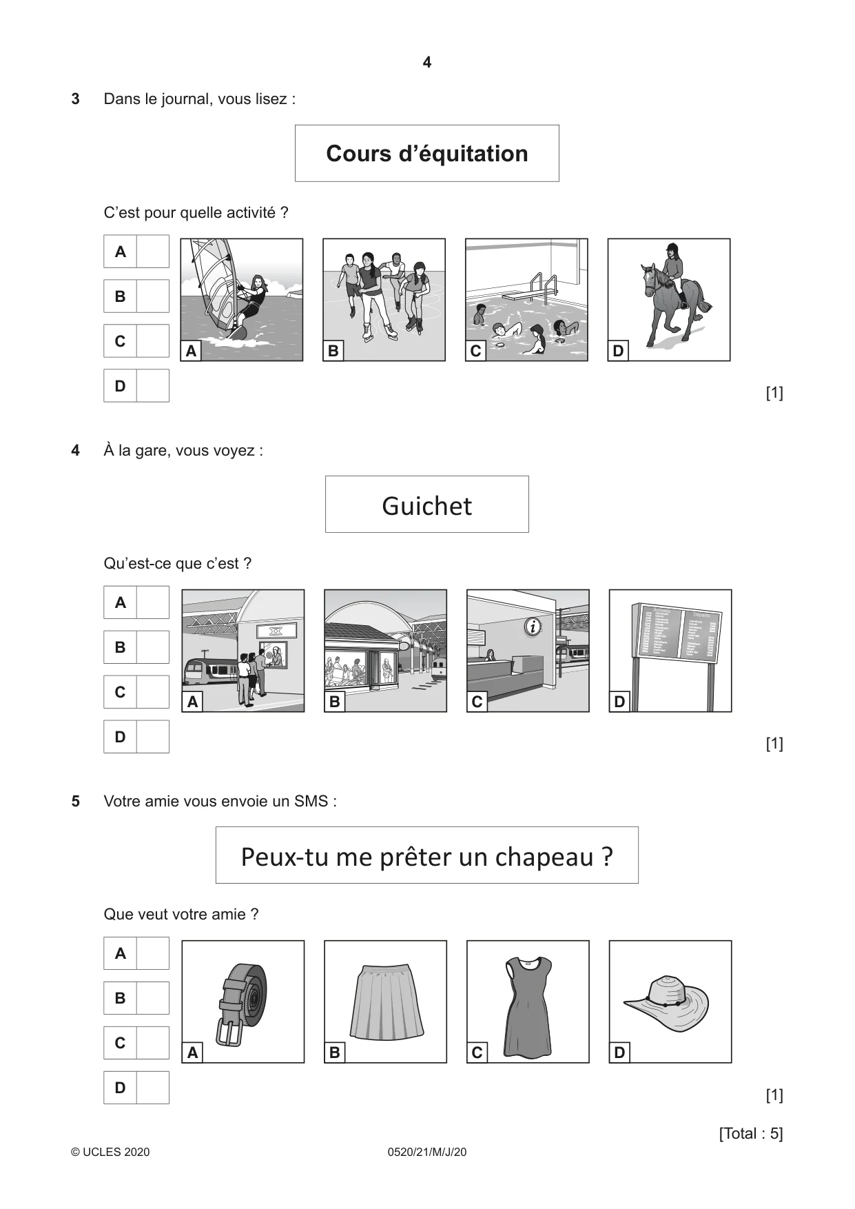 Cambridge IGCSE French - Foreign Language 0520 2020 May/June Paper 2 · Variant 1 question paper, page 4 of 16