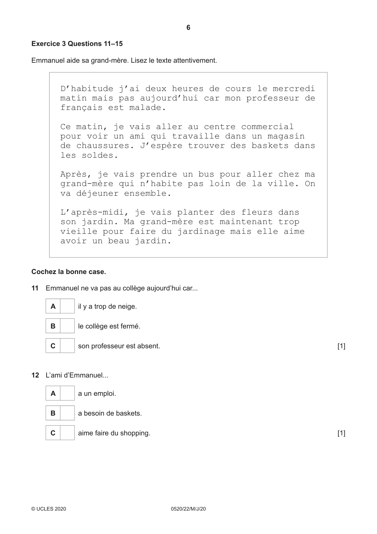 Cambridge IGCSE French - Foreign Language 0520 2020 May/June Paper 2 · Variant 2 question paper, page 6 of 16