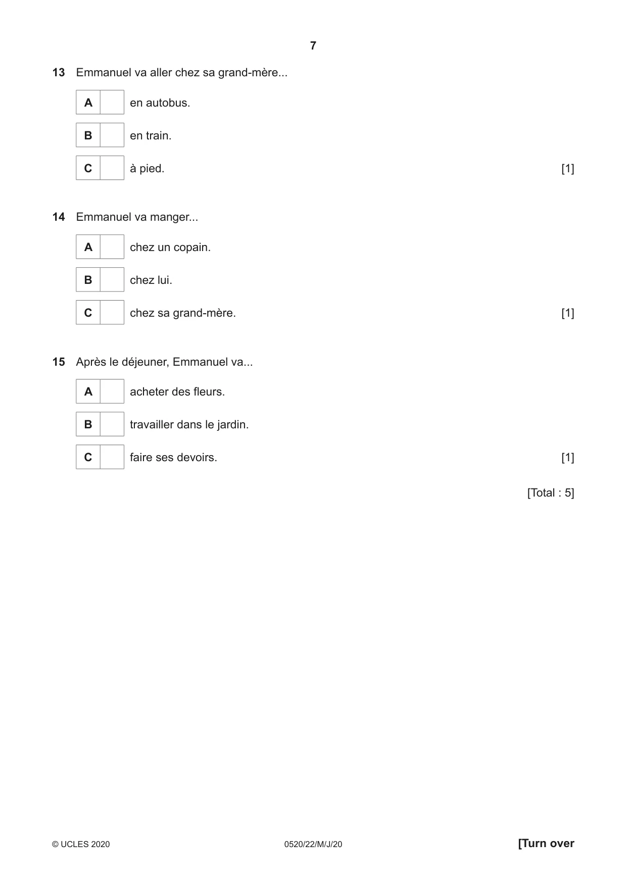 Cambridge IGCSE French - Foreign Language 0520 2020 May/June Paper 2 · Variant 2 question paper, page 7 of 16