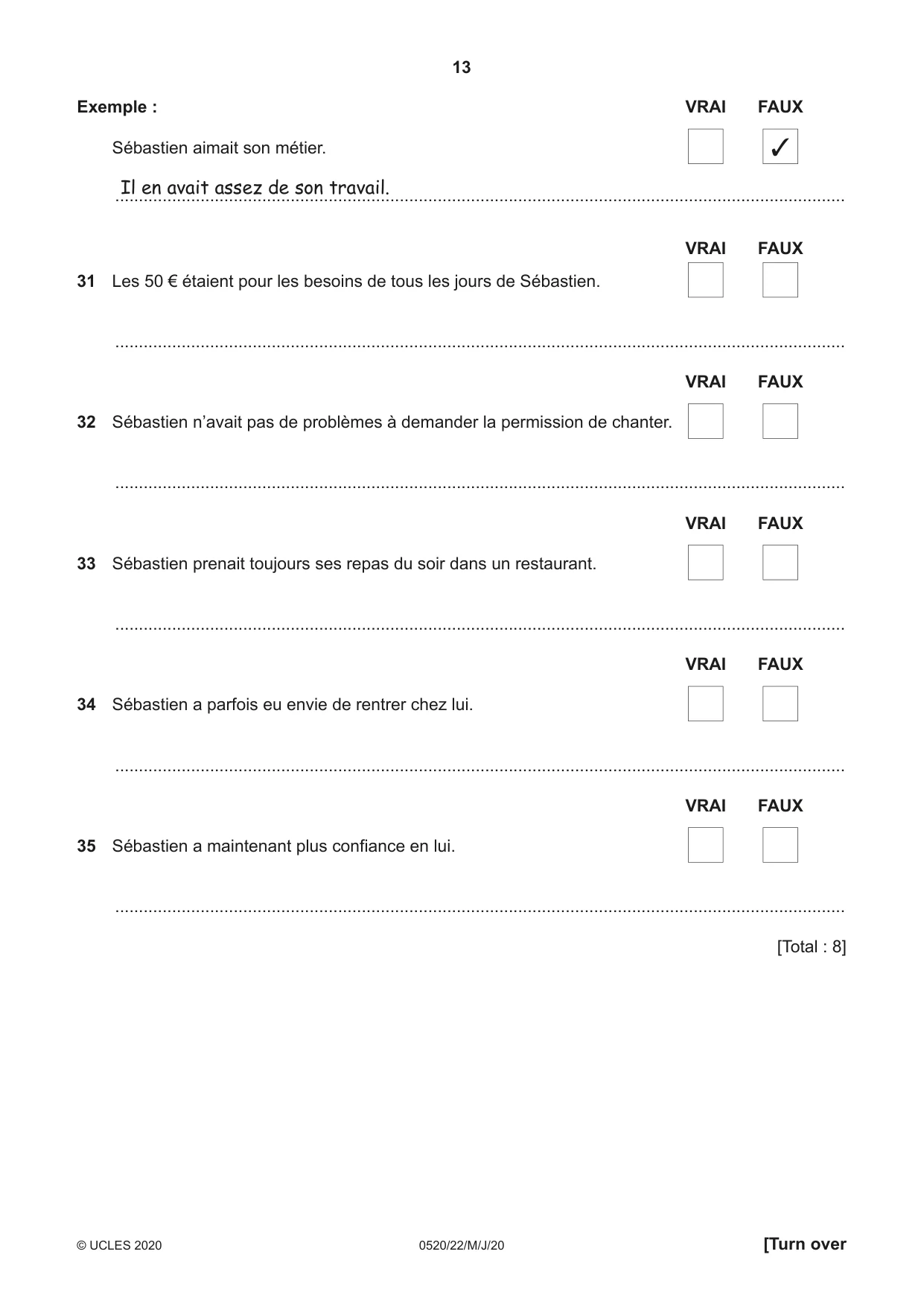 Cambridge IGCSE French - Foreign Language 0520 2020 May/June Paper 2 · Variant 2 question paper, page 13 of 16