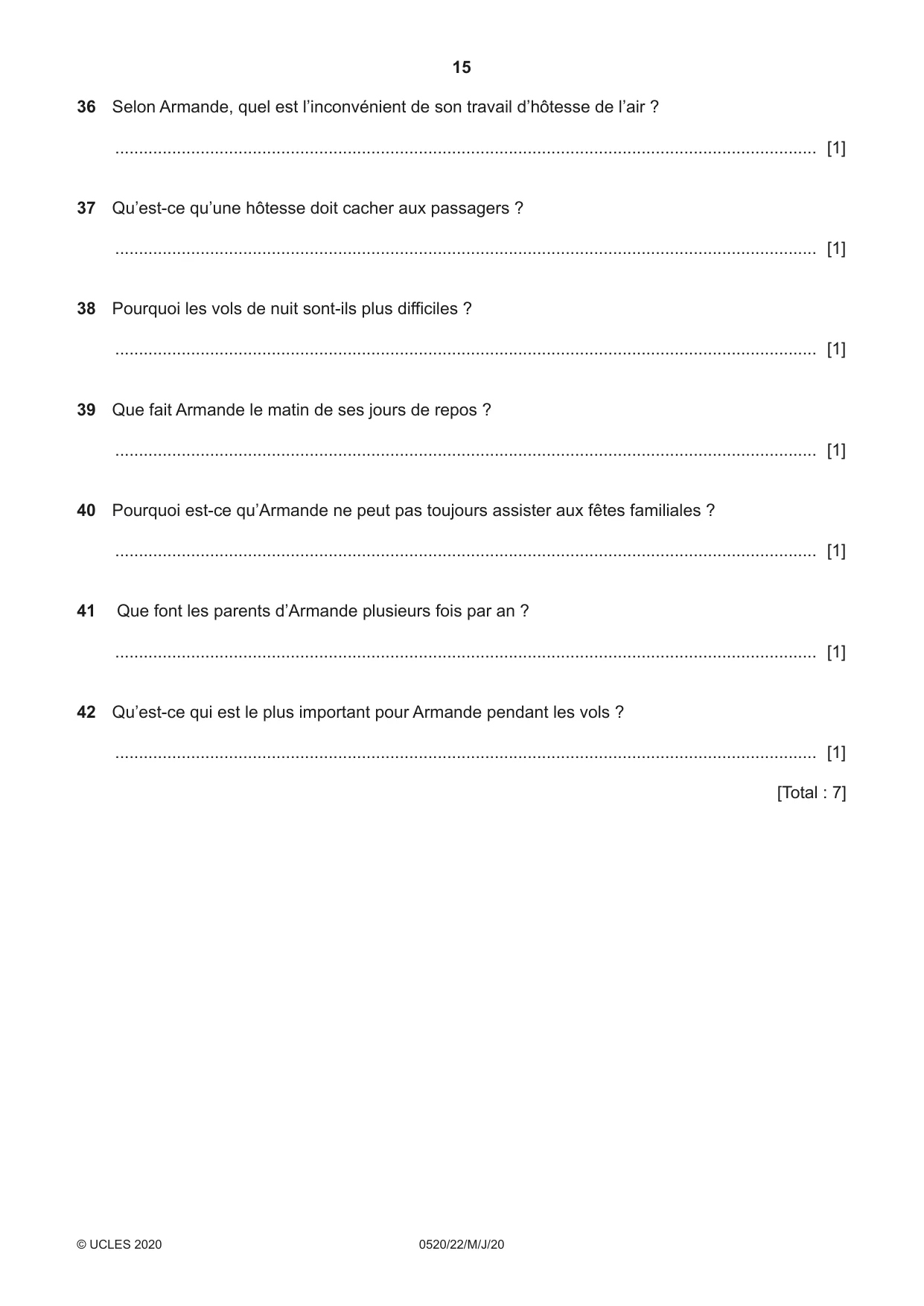 Cambridge IGCSE French - Foreign Language 0520 2020 May/June Paper 2 · Variant 2 question paper, page 15 of 16