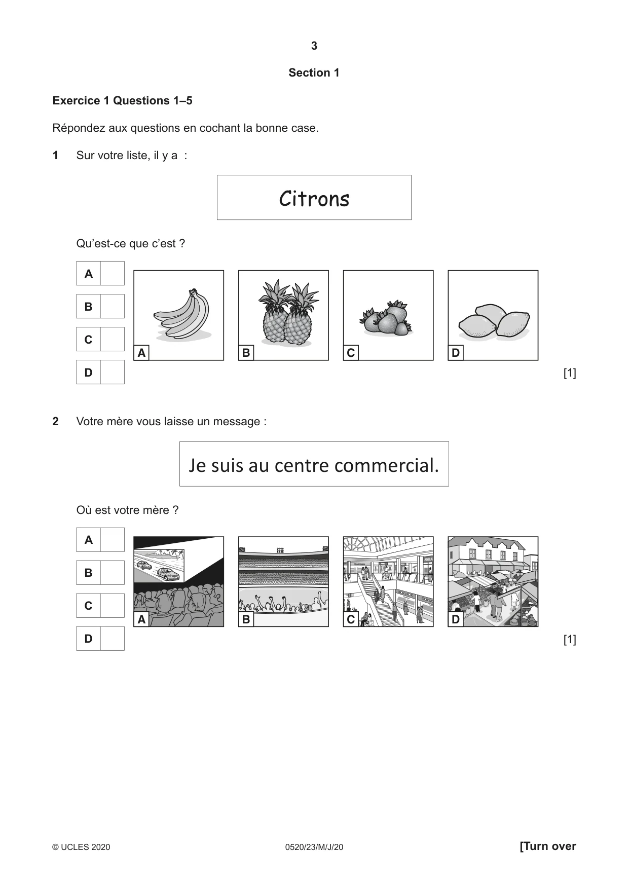 Cambridge IGCSE French - Foreign Language 0520 2020 May/June Paper 2 · Variant 3 question paper, page 3 of 16
