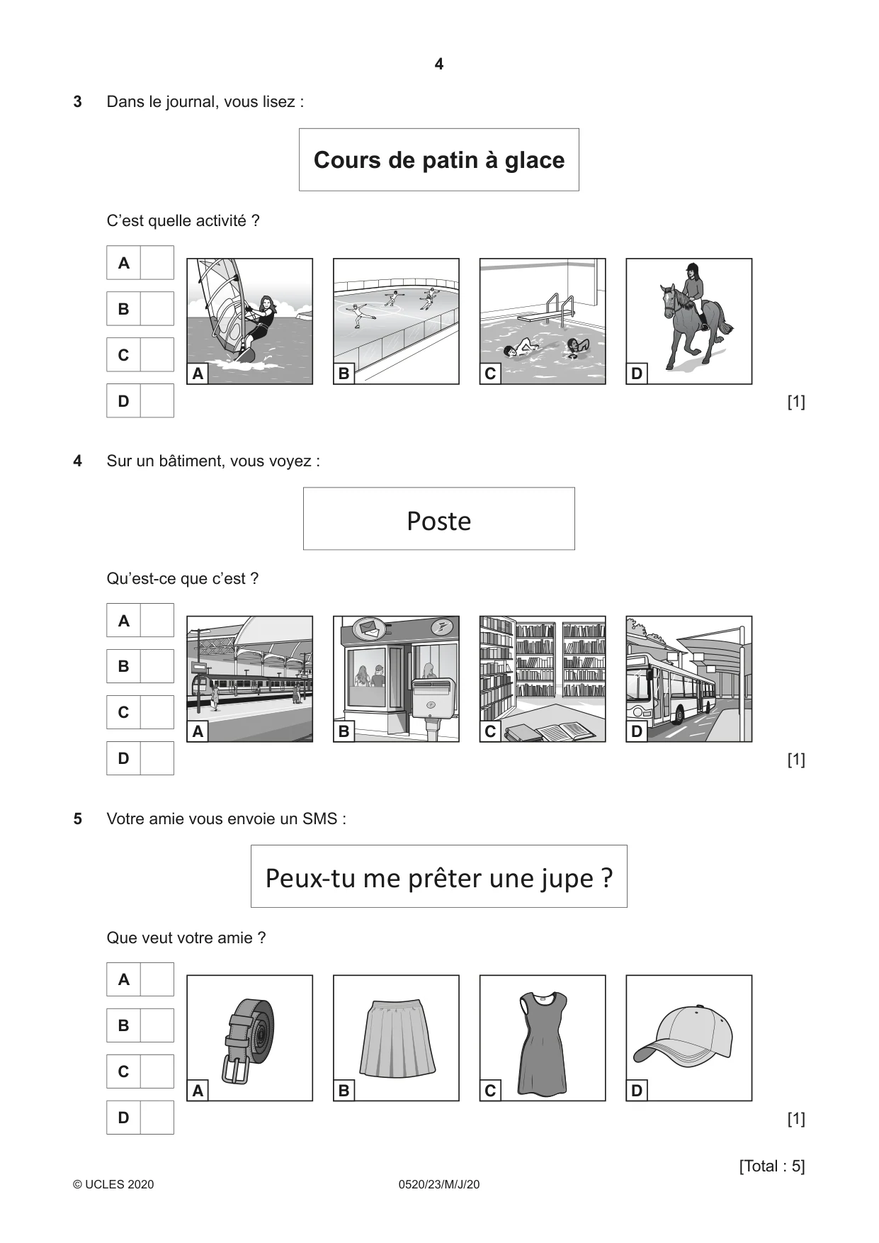 Cambridge IGCSE French - Foreign Language 0520 2020 May/June Paper 2 · Variant 3 question paper, page 4 of 16