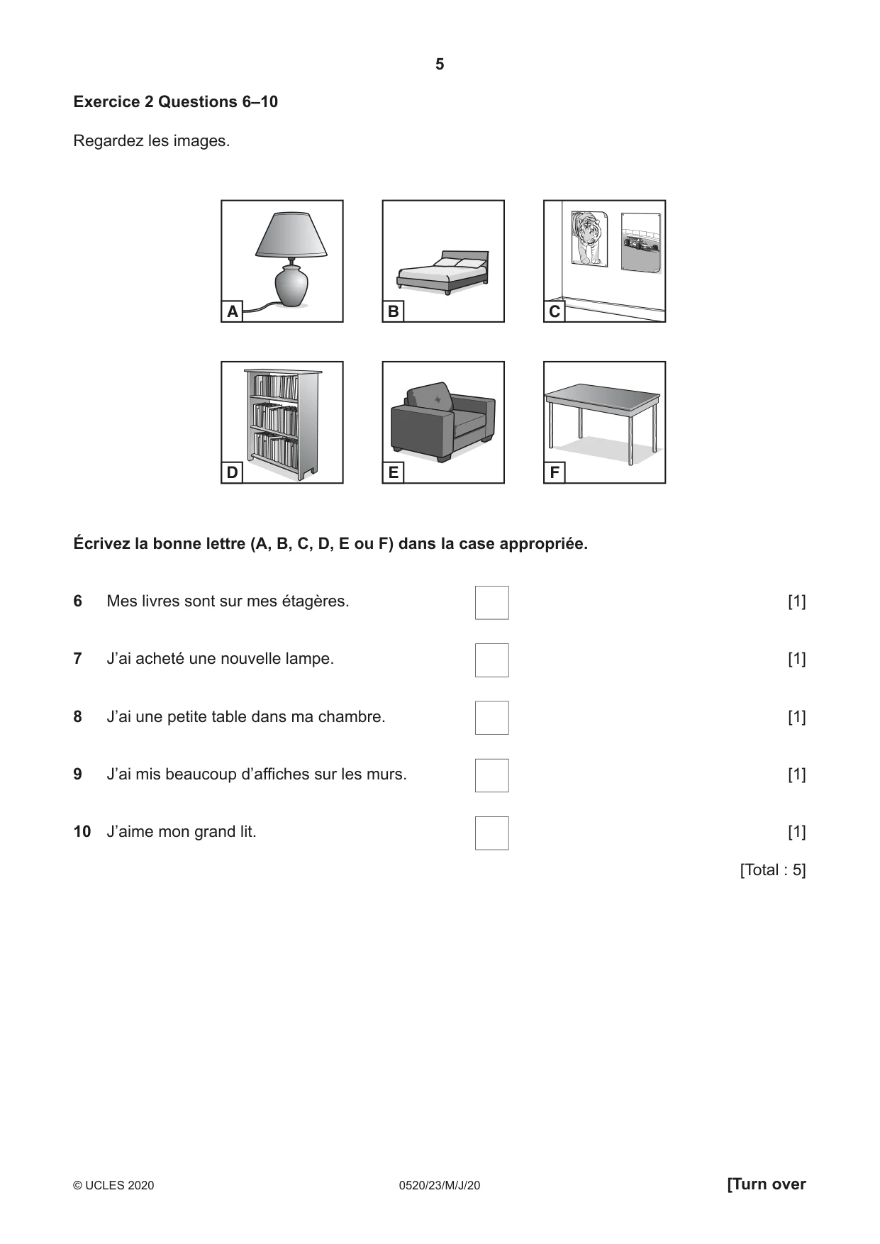 Cambridge IGCSE French - Foreign Language 0520 2020 May/June Paper 2 · Variant 3 question paper, page 5 of 16