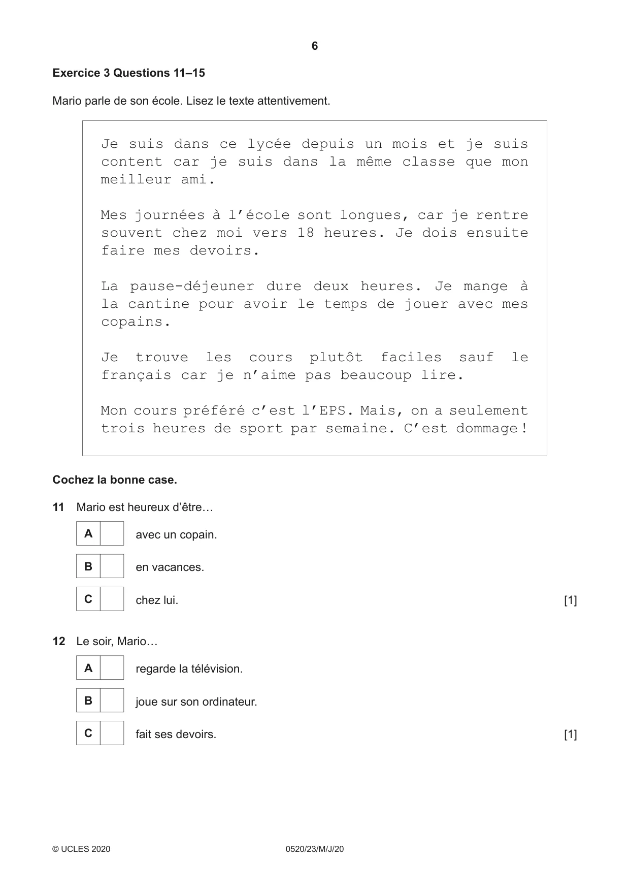 Cambridge IGCSE French - Foreign Language 0520 2020 May/June Paper 2 · Variant 3 question paper, page 6 of 16