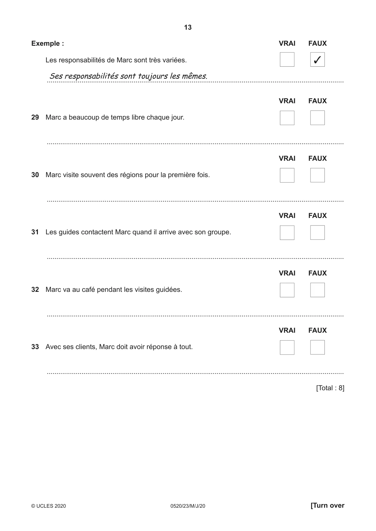 Cambridge IGCSE French - Foreign Language 0520 2020 May/June Paper 2 · Variant 3 question paper, page 13 of 16
