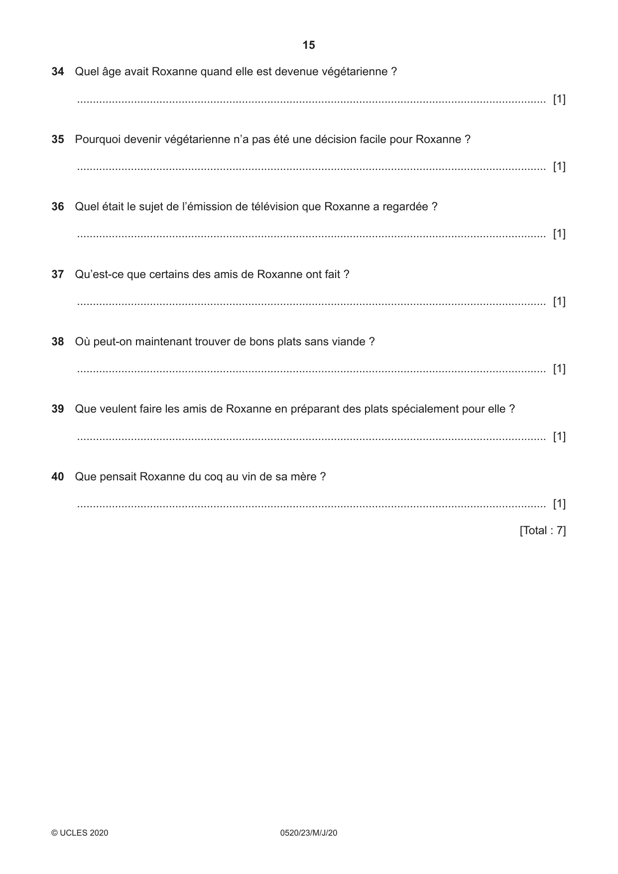 Cambridge IGCSE French - Foreign Language 0520 2020 May/June Paper 2 · Variant 3 question paper, page 15 of 16