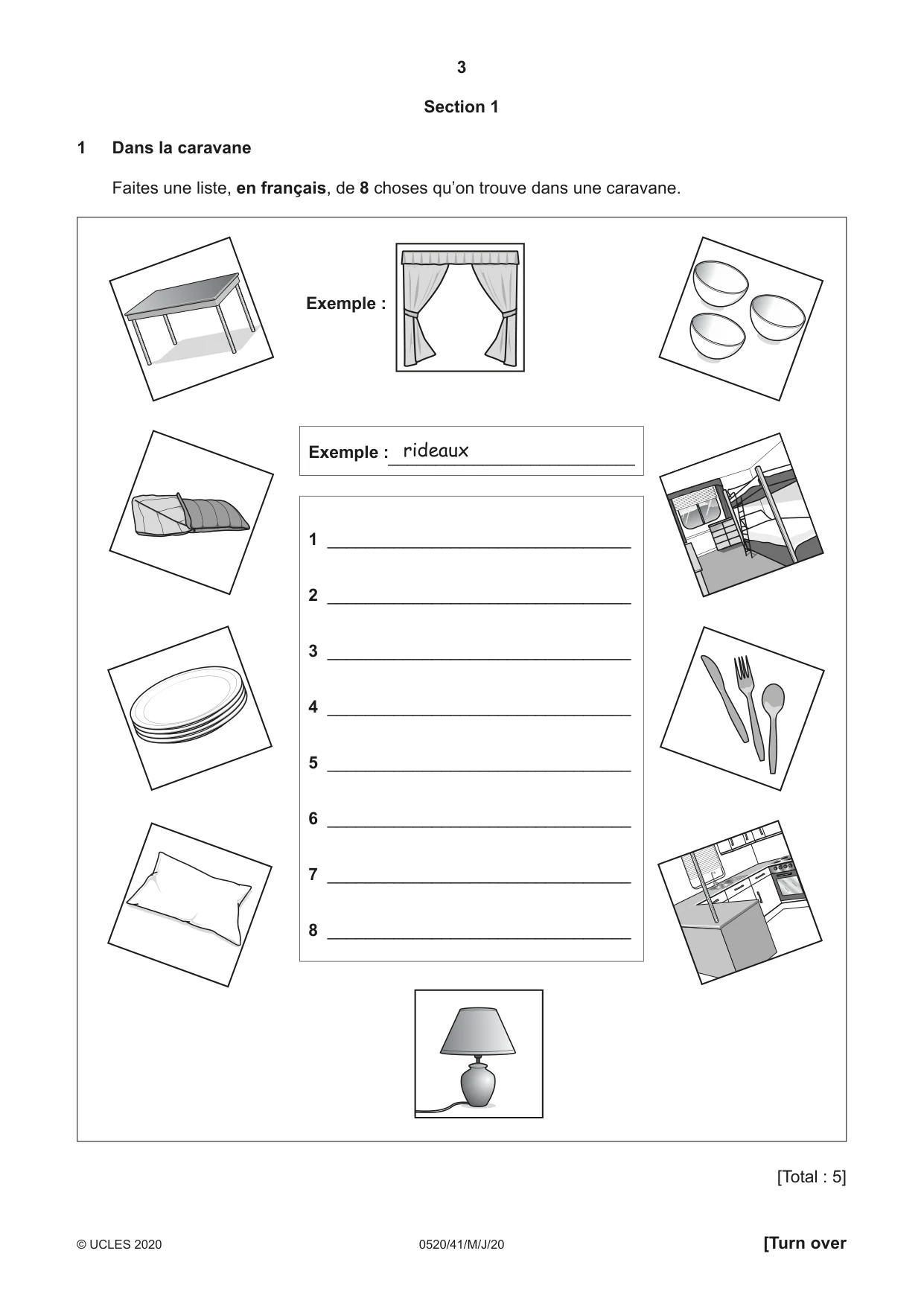 Cambridge IGCSE French - Foreign Language 0520 2020 May/June Paper 4 · Variant 1 question paper, page 3 of 8