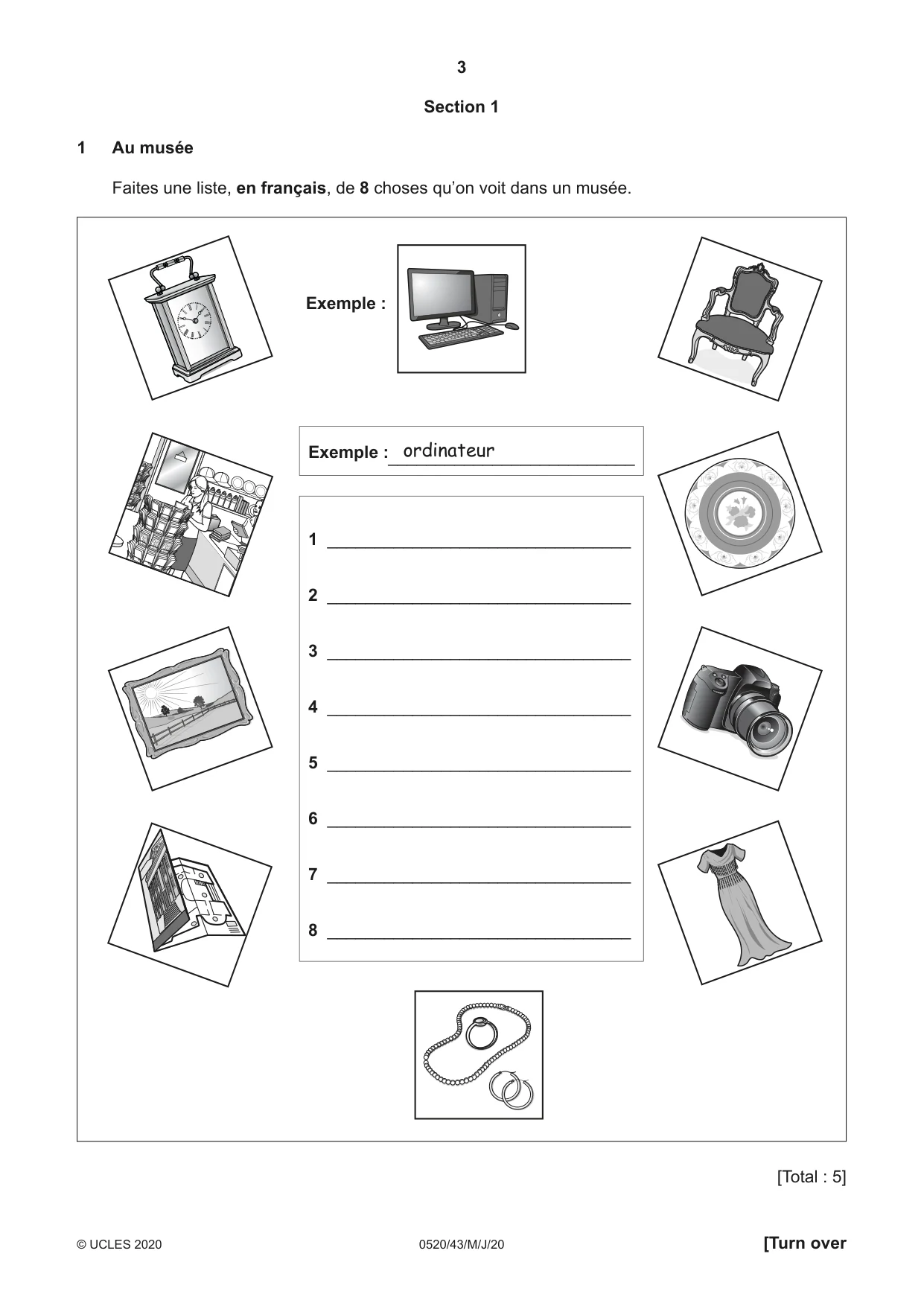 Cambridge IGCSE French - Foreign Language 0520 2020 May/June Paper 4 · Variant 3 question paper, page 3 of 8