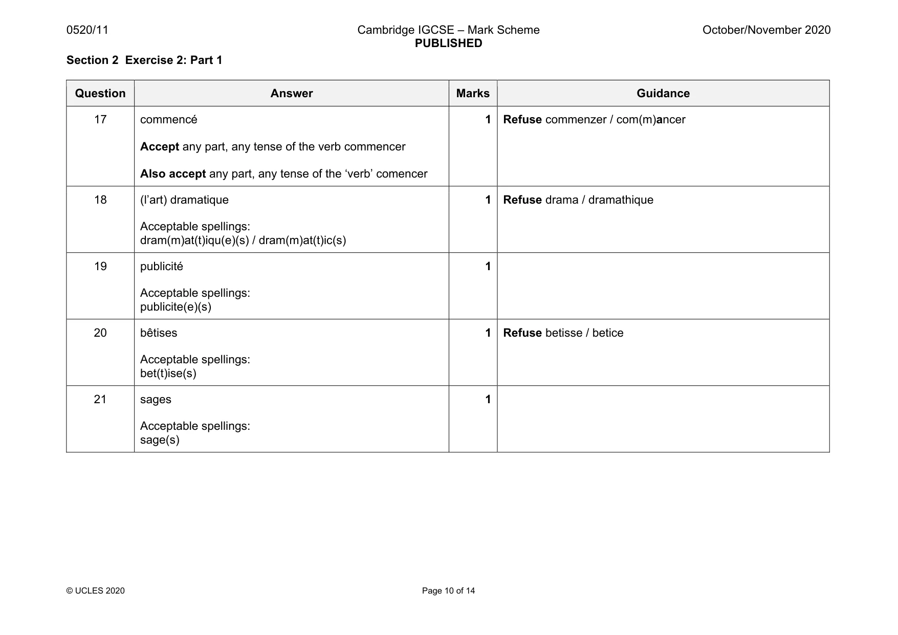 Mark scheme, page 10 of 14