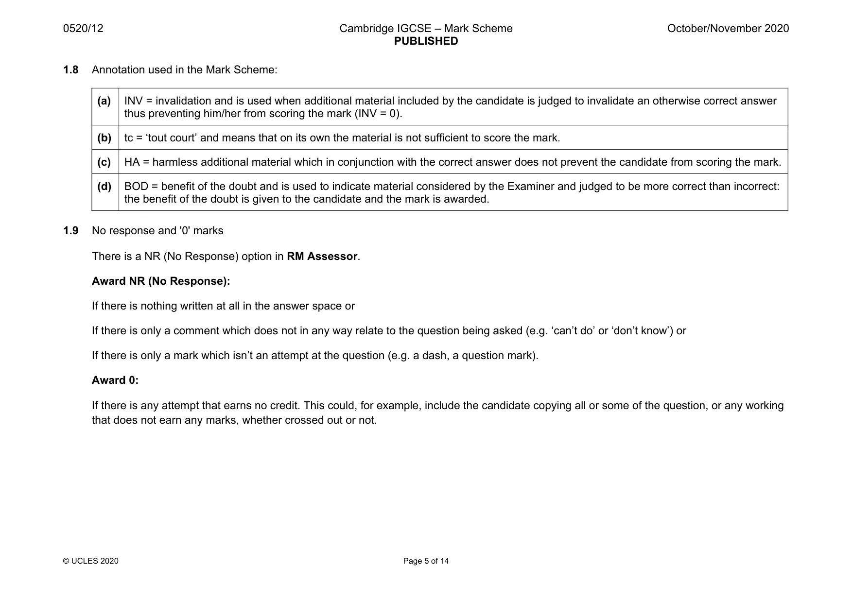 Mark scheme, page 5 of 14