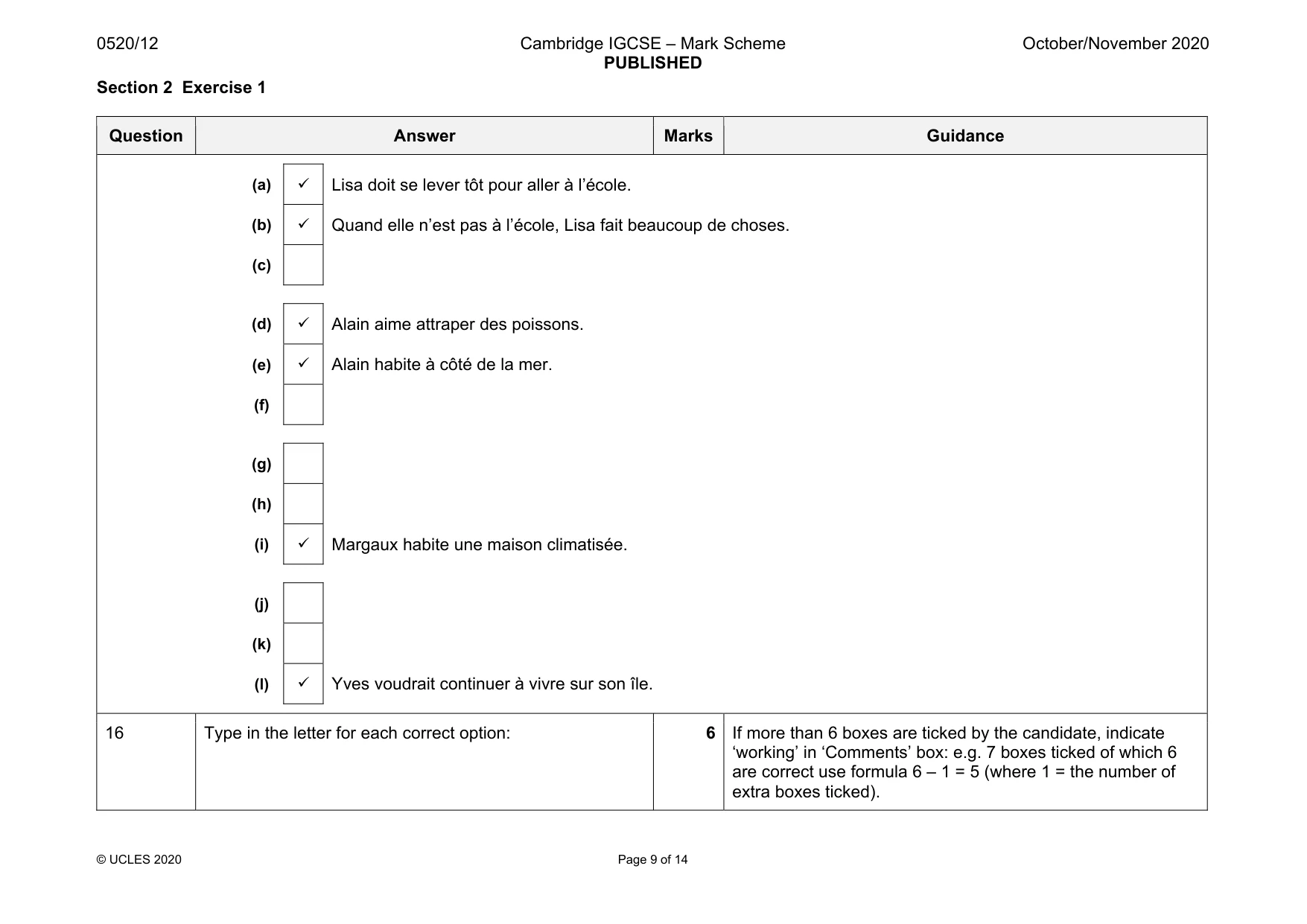 Mark scheme, page 9 of 14