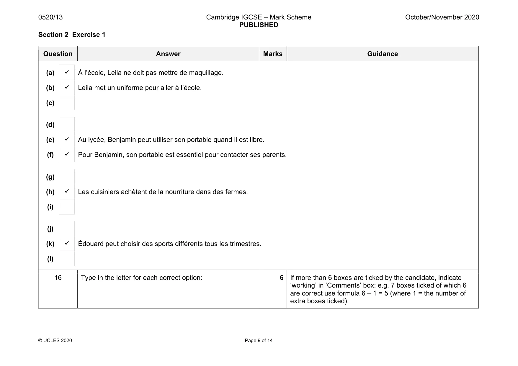 Mark scheme, page 9 of 14