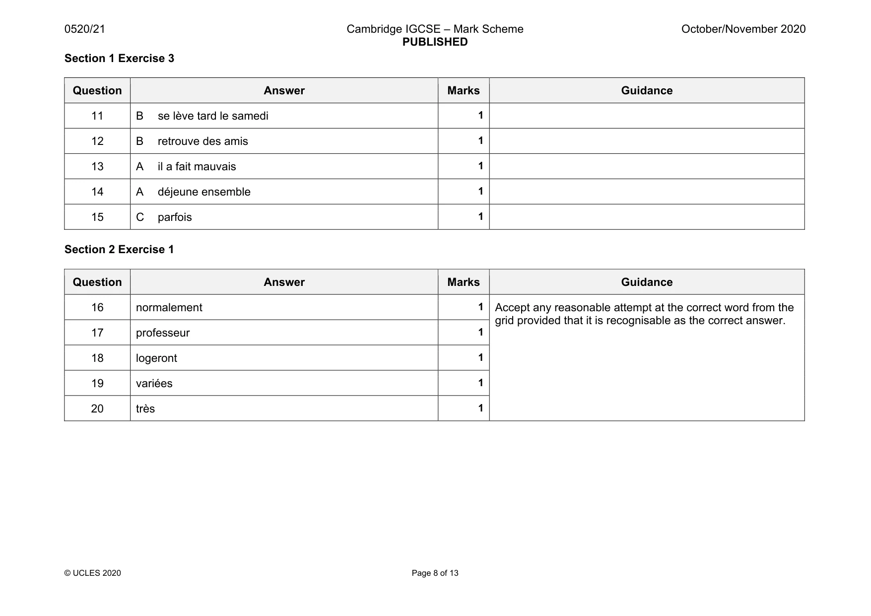 Mark scheme, page 8 of 13