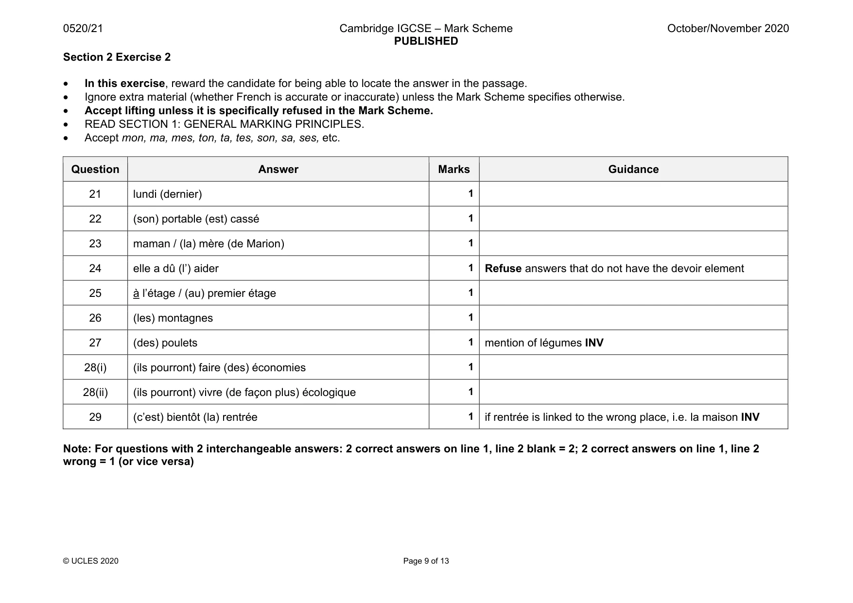 Mark scheme, page 9 of 13