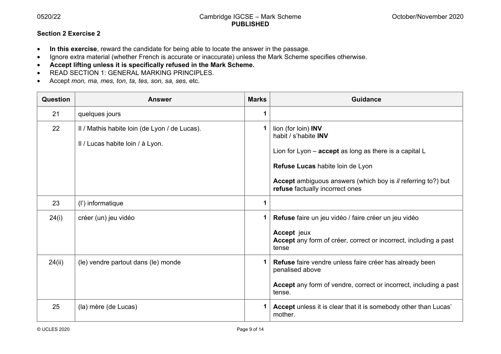 Mark scheme, page 9 of 14