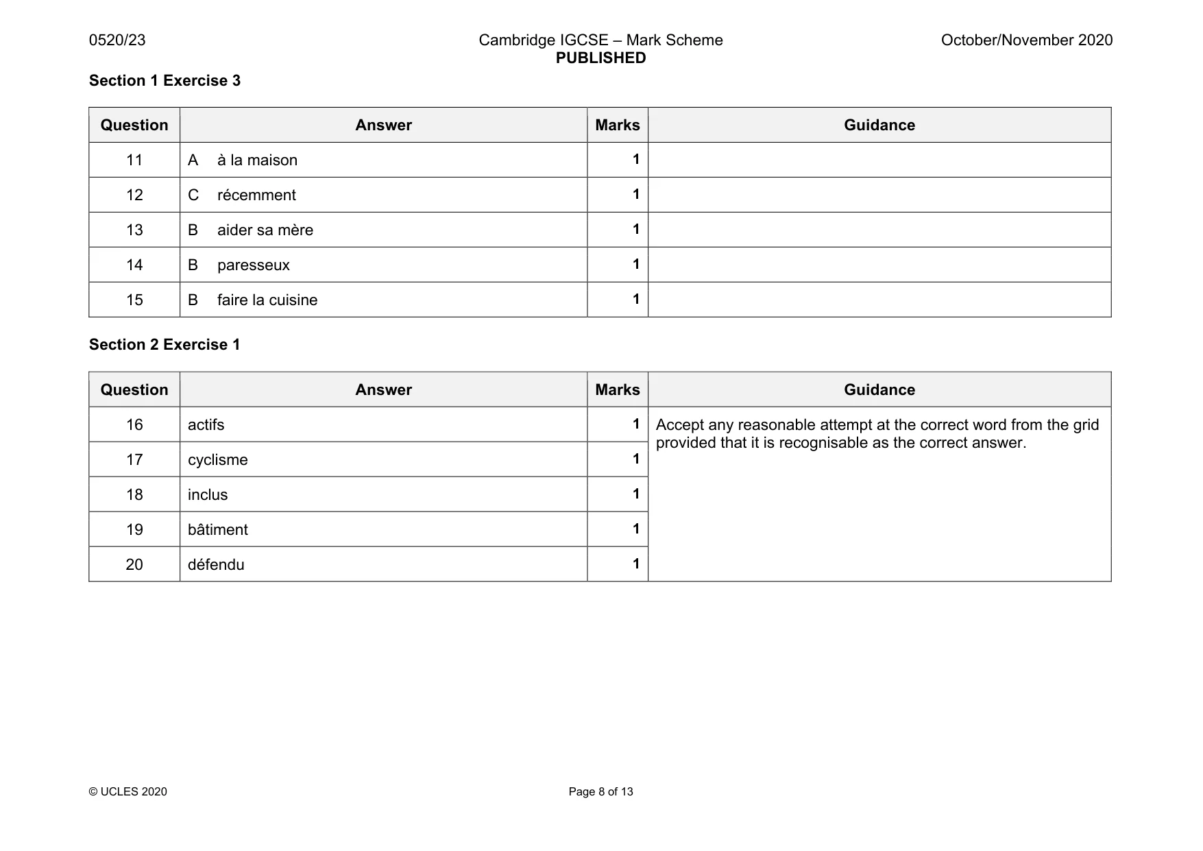 Mark scheme, page 8 of 13