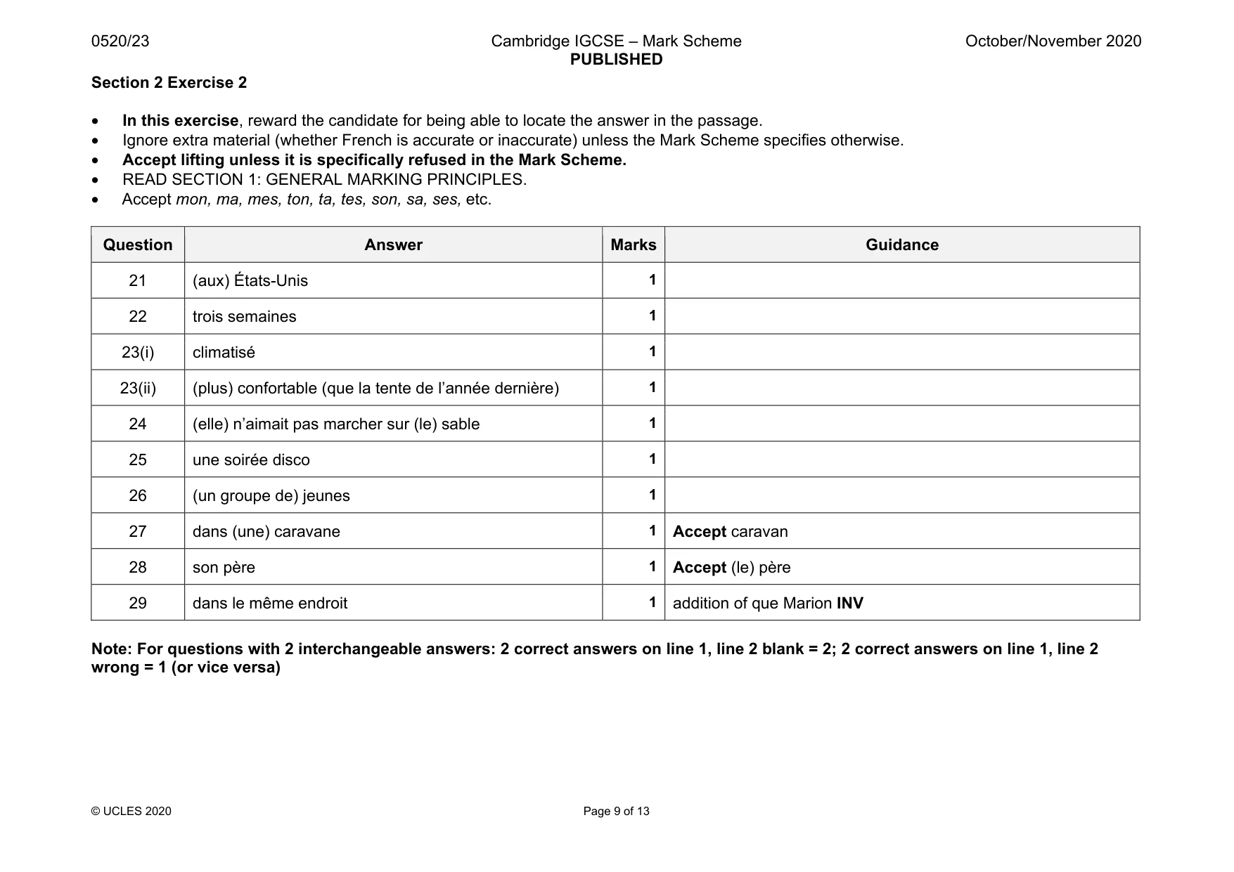 Mark scheme, page 9 of 13