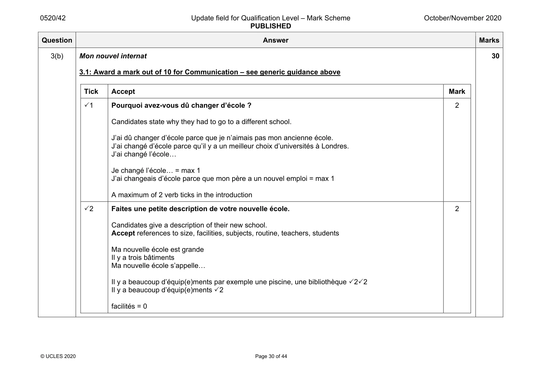 Mark scheme, page 30 of 44