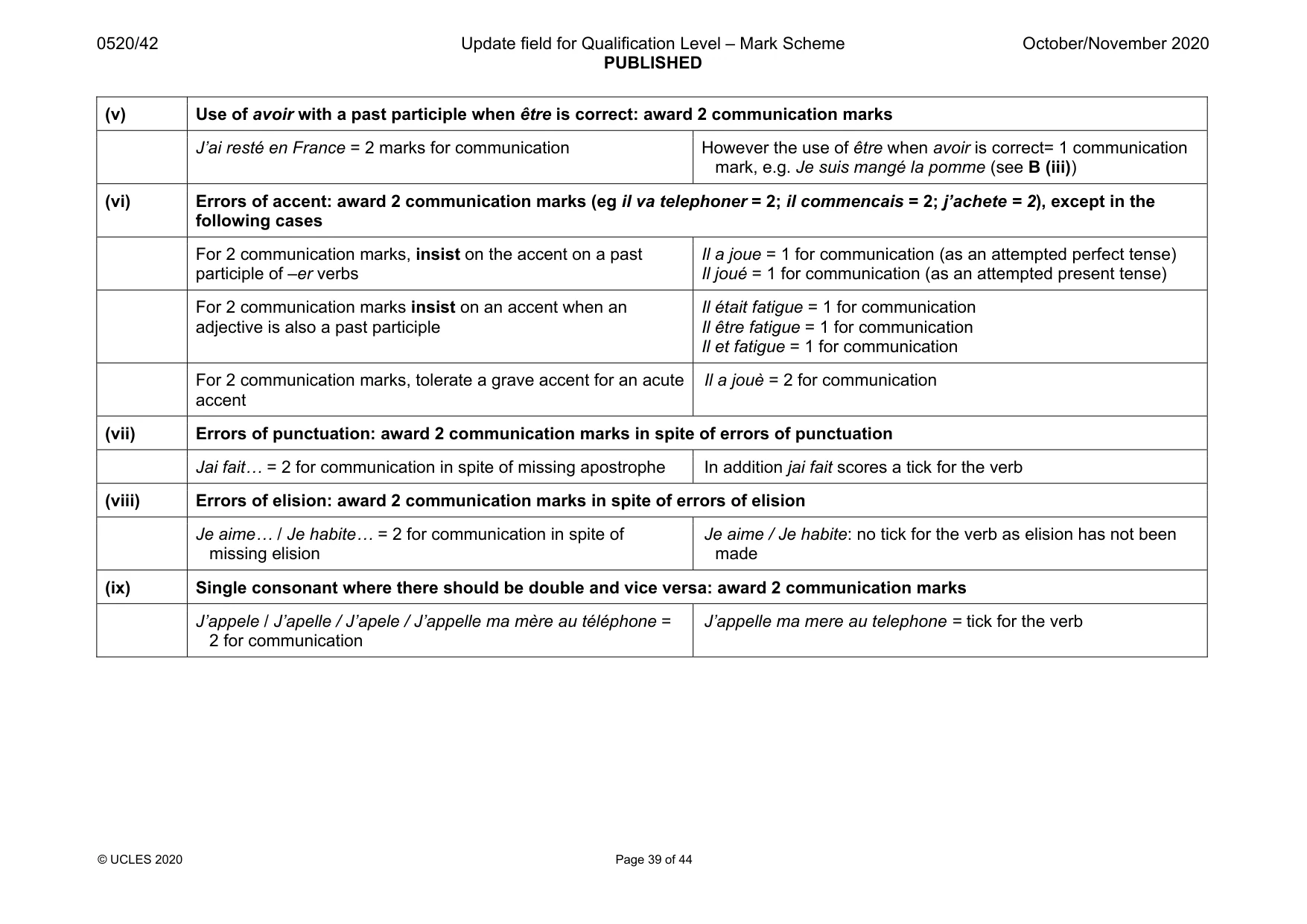 Mark scheme, page 39 of 44