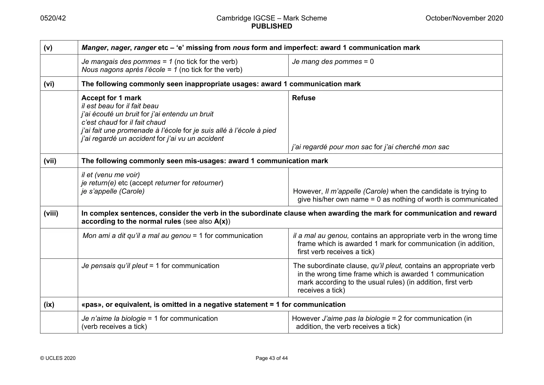 Mark scheme, page 43 of 44