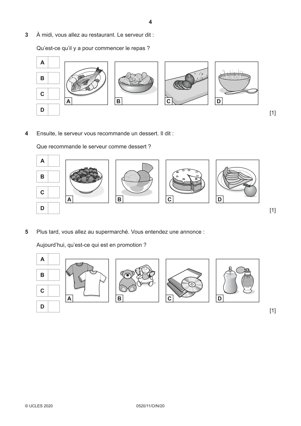 Cambridge IGCSE French - Foreign Language 0520 2020 Oct/Nov Paper 1 · Variant 1 question paper, page 4 of 12