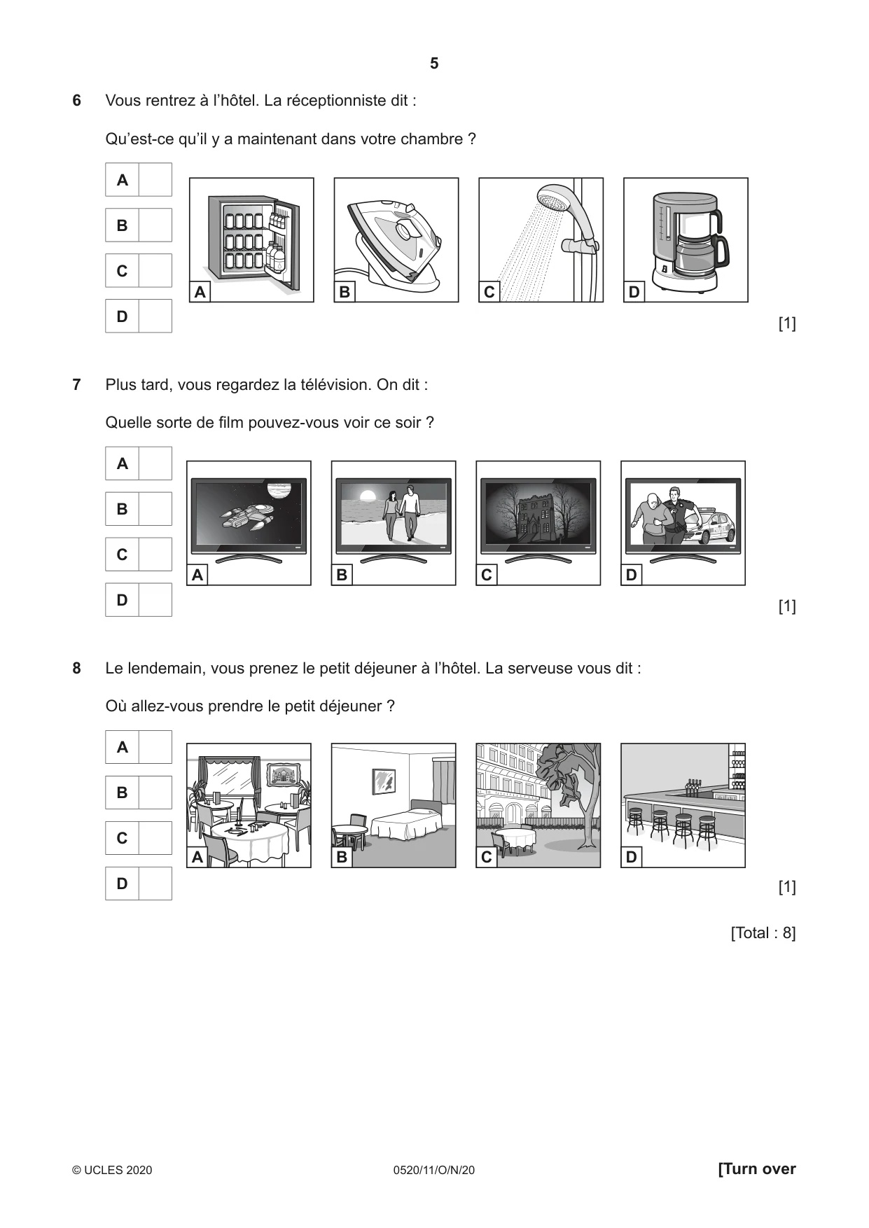 Cambridge IGCSE French - Foreign Language 0520 2020 Oct/Nov Paper 1 · Variant 1 question paper, page 5 of 12