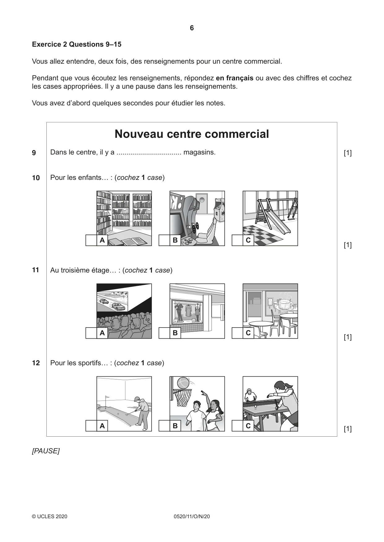 Cambridge IGCSE French - Foreign Language 0520 2020 Oct/Nov Paper 1 · Variant 1 question paper, page 6 of 12