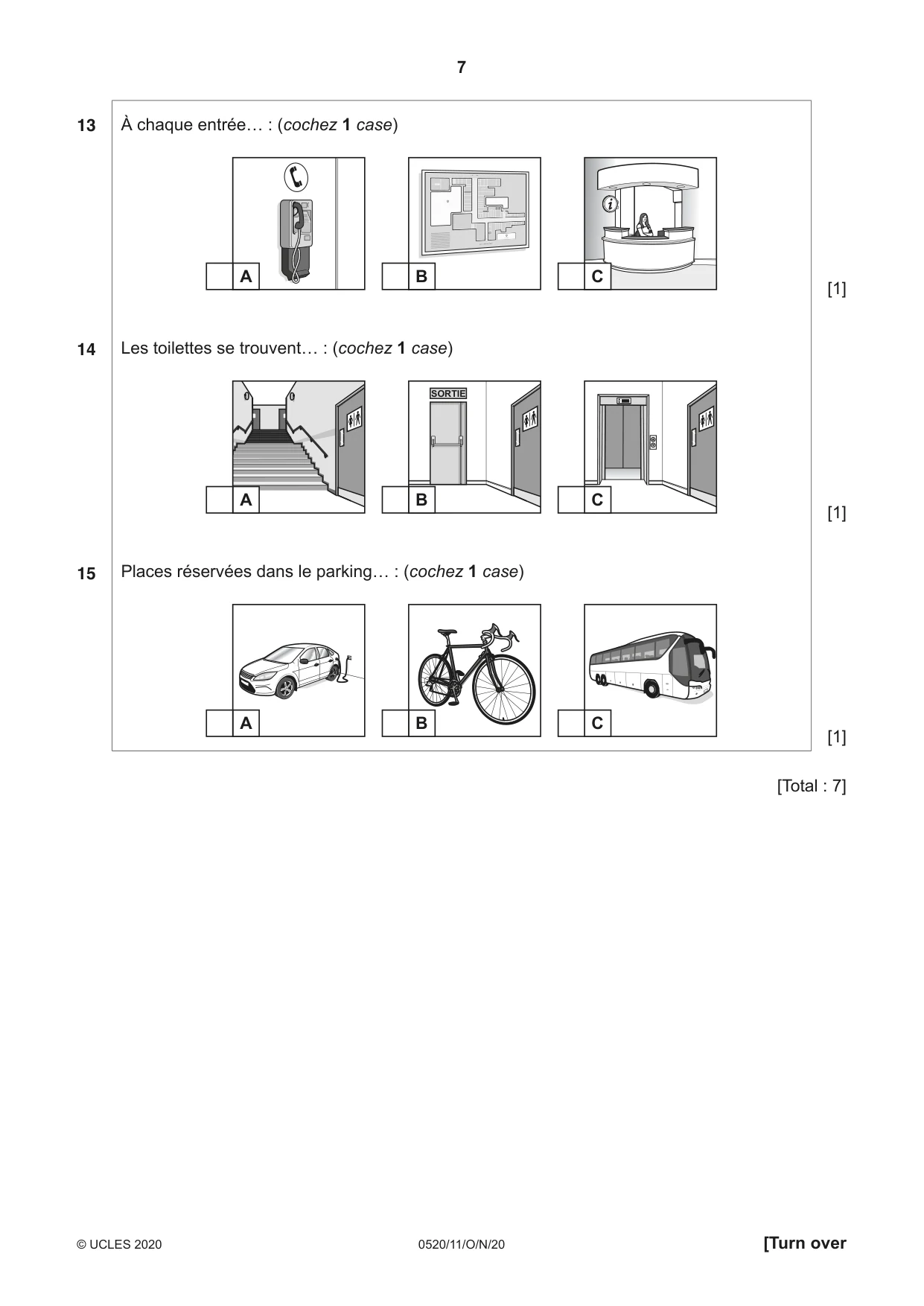 Cambridge IGCSE French - Foreign Language 0520 2020 Oct/Nov Paper 1 · Variant 1 question paper, page 7 of 12
