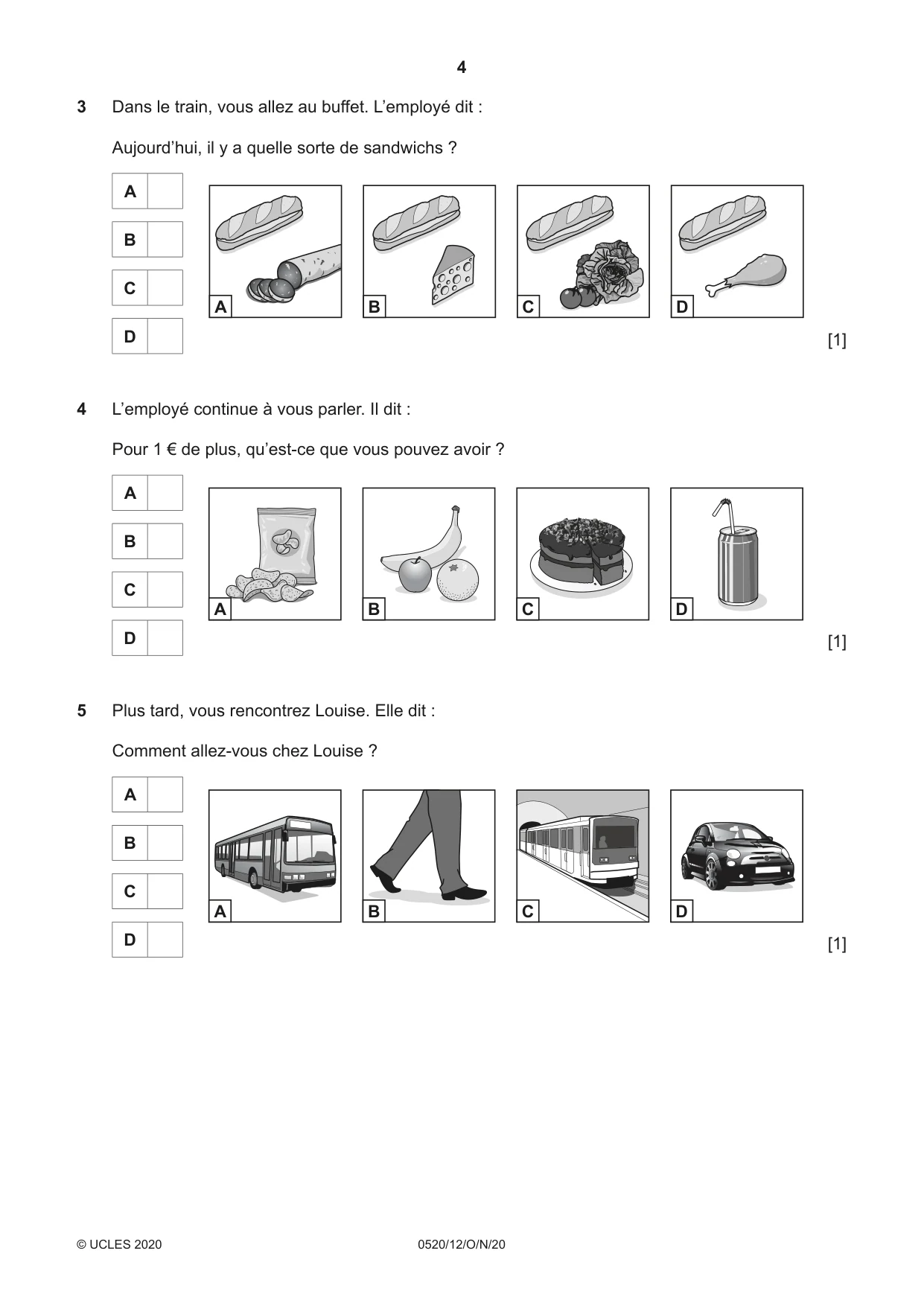 Cambridge IGCSE French - Foreign Language 0520 2020 Oct/Nov Paper 1 · Variant 2 question paper, page 4 of 12