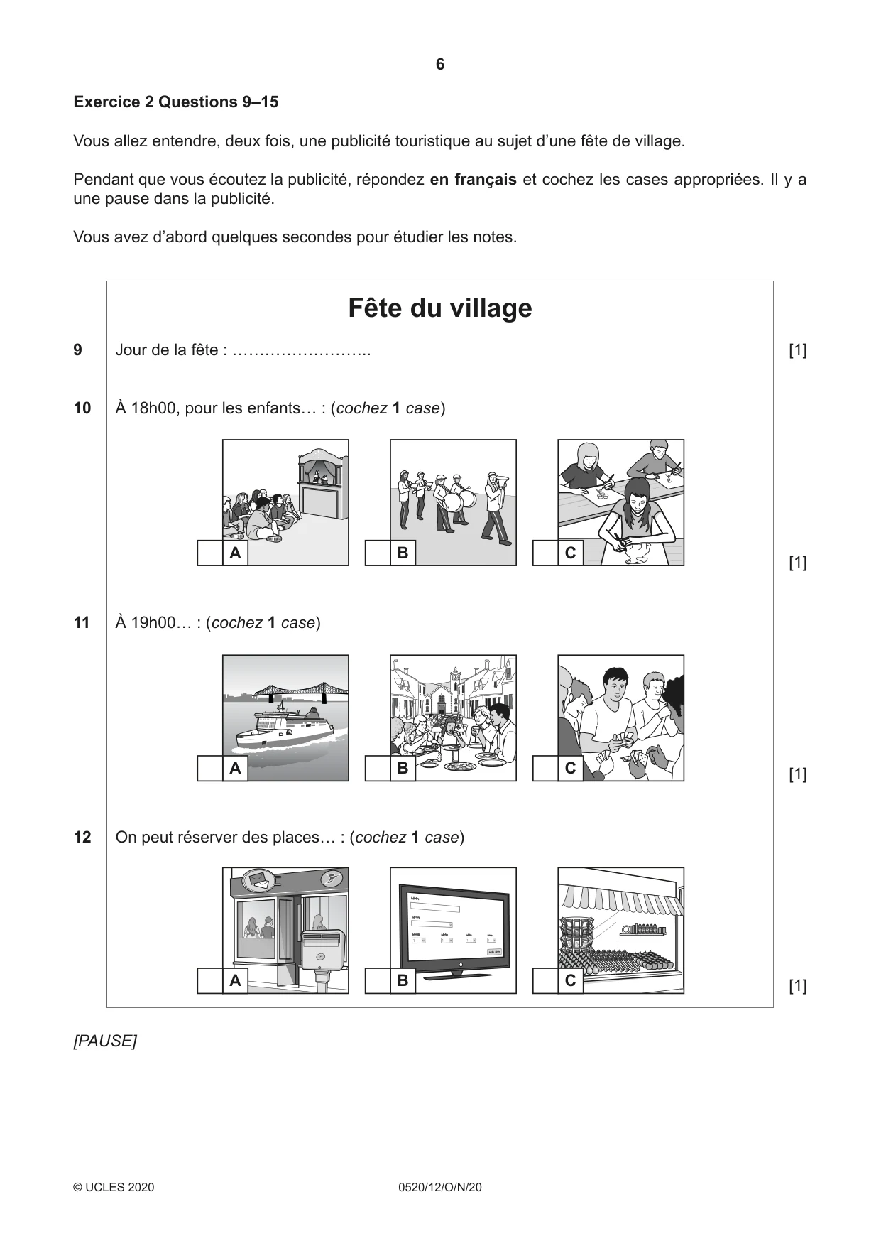 Cambridge IGCSE French - Foreign Language 0520 2020 Oct/Nov Paper 1 · Variant 2 question paper, page 6 of 12