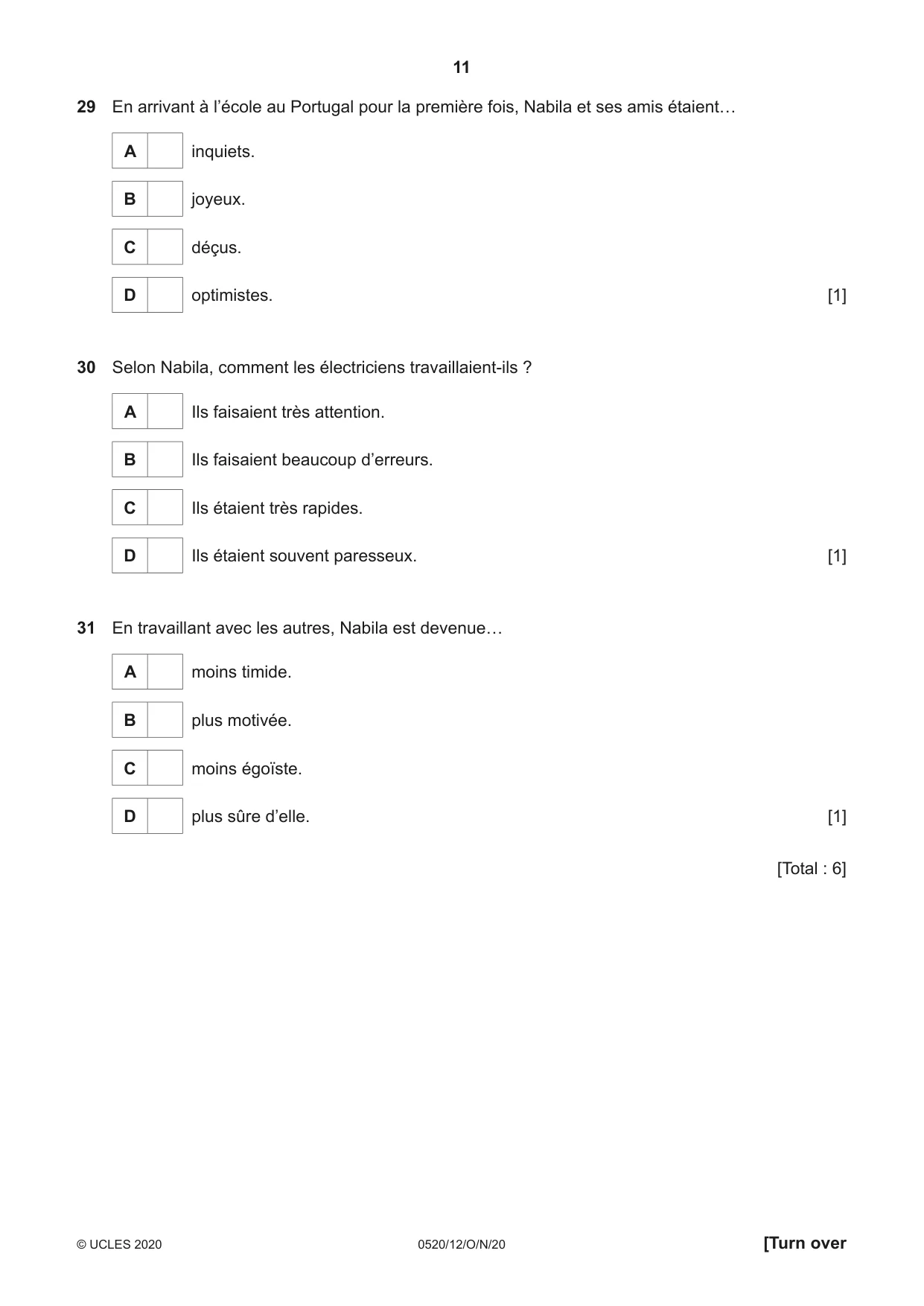 Cambridge IGCSE French - Foreign Language 0520 2020 Oct/Nov Paper 1 · Variant 2 question paper, page 11 of 12