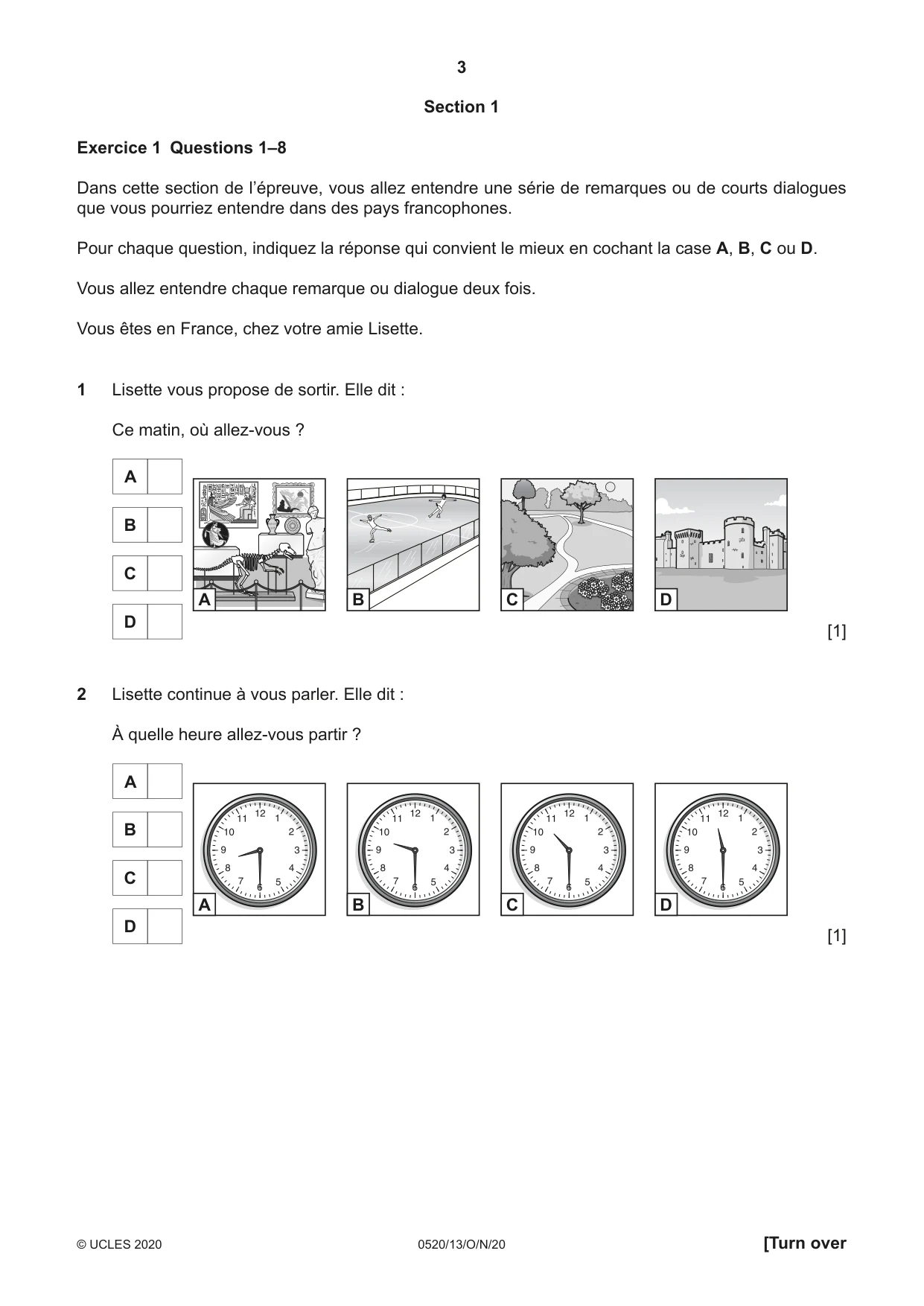 Cambridge IGCSE French - Foreign Language 0520 2020 Oct/Nov Paper 1 · Variant 3 question paper, page 3 of 12